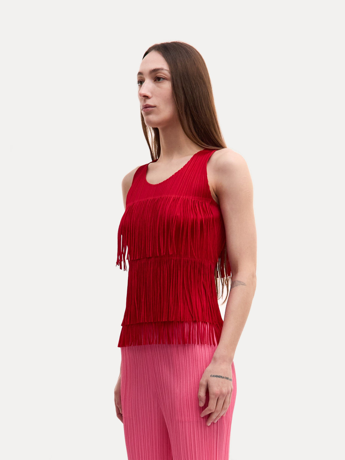 Pleats Please Red Fringe Top