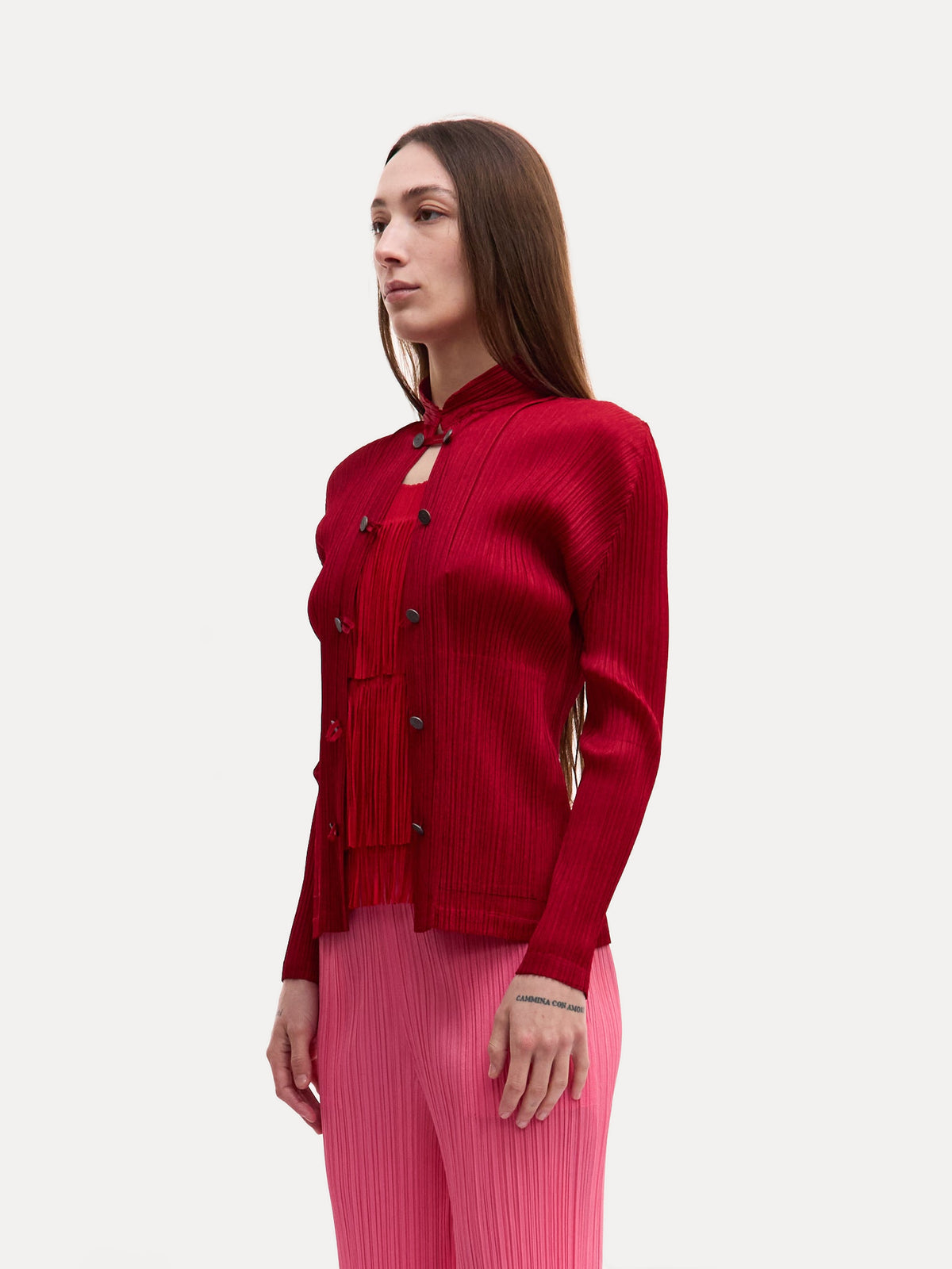 Pleats Please Red Button Up