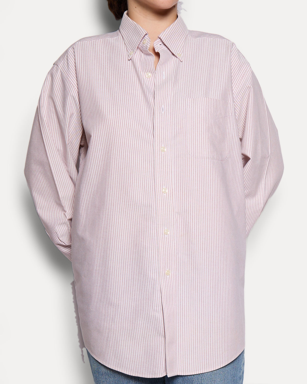 00’s LL Bean Red White Striped Button Down