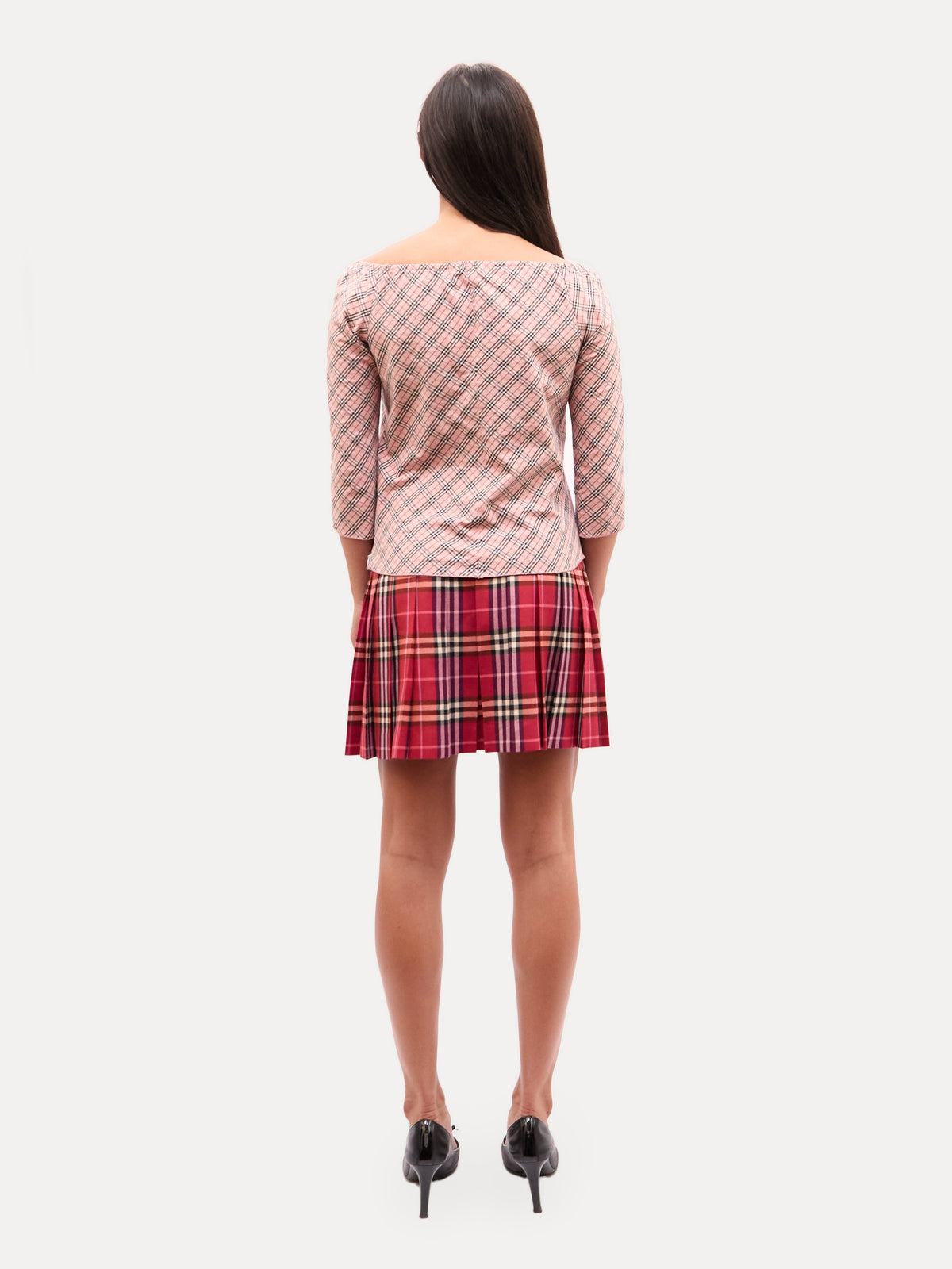 Burberry Pink Linen Nova Check Scoop Neck Top