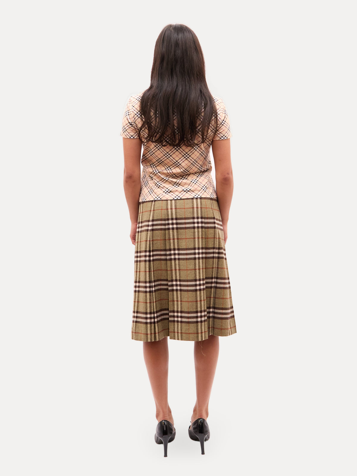 Burberry Tan Nova Check Pleated Skirt