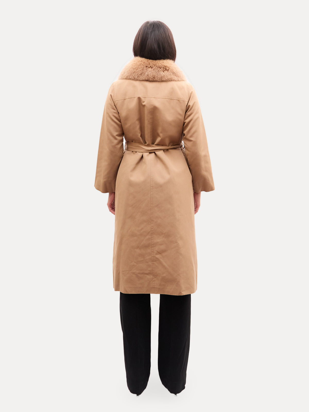 Vintage Tan Trench Coat with Fox Fur Collar