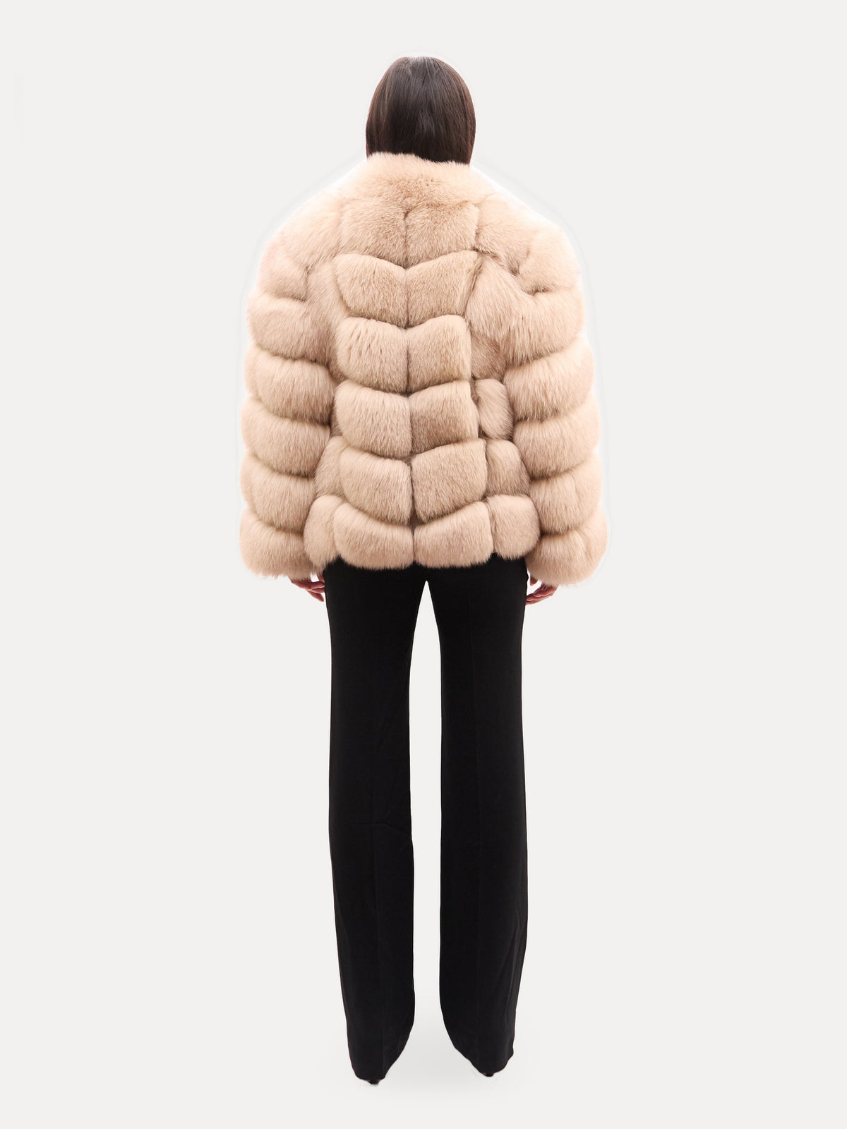 Vintage Beige Horizontal Tiered Fox Fur Coat