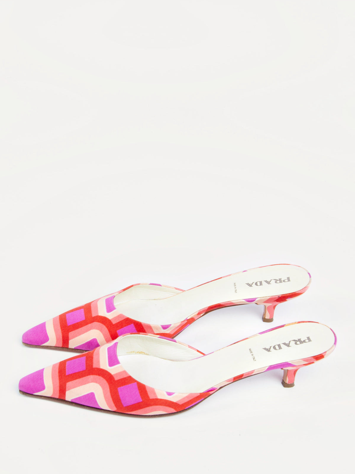 Vintage Prada 2000s Size 39 Geometric Print Pink Mules | Y2K Designer Heels Shoes