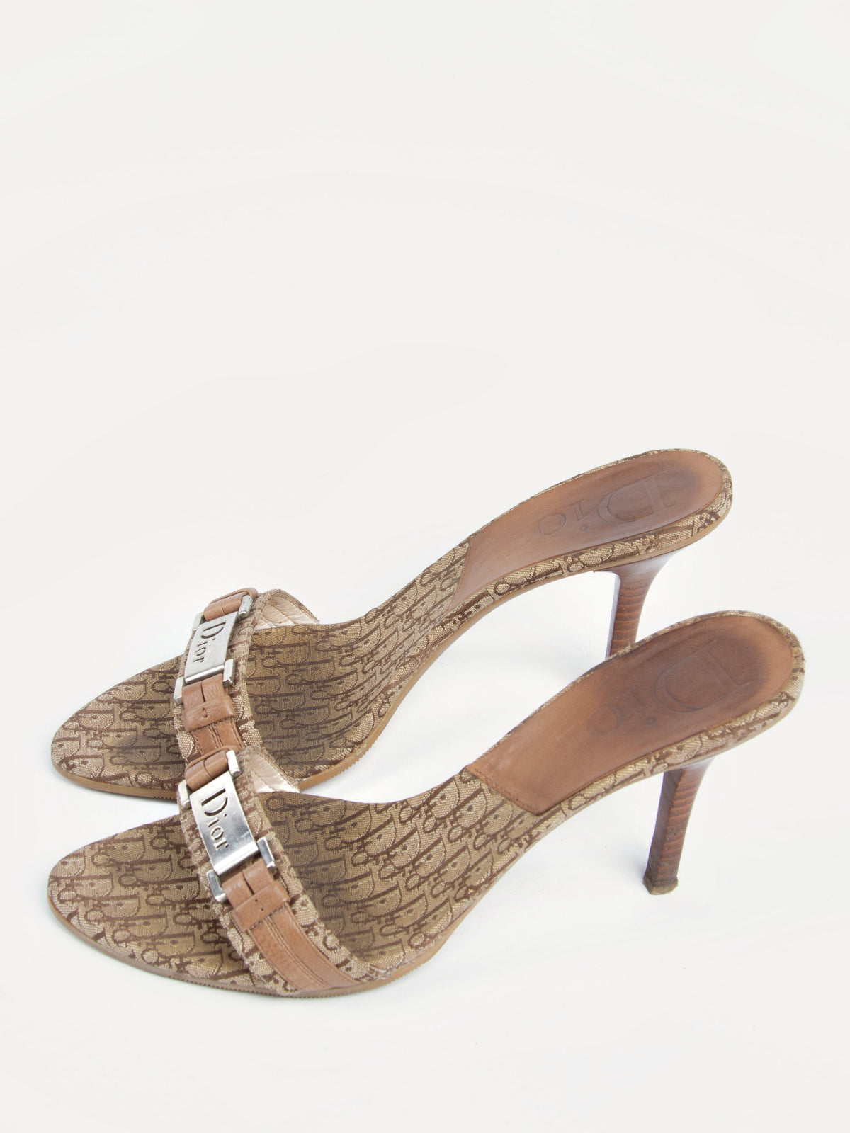 Vintage Dior by Galliano 2000s Size 38 Logo Plated Mules | Y2K Designer Heels Shoes