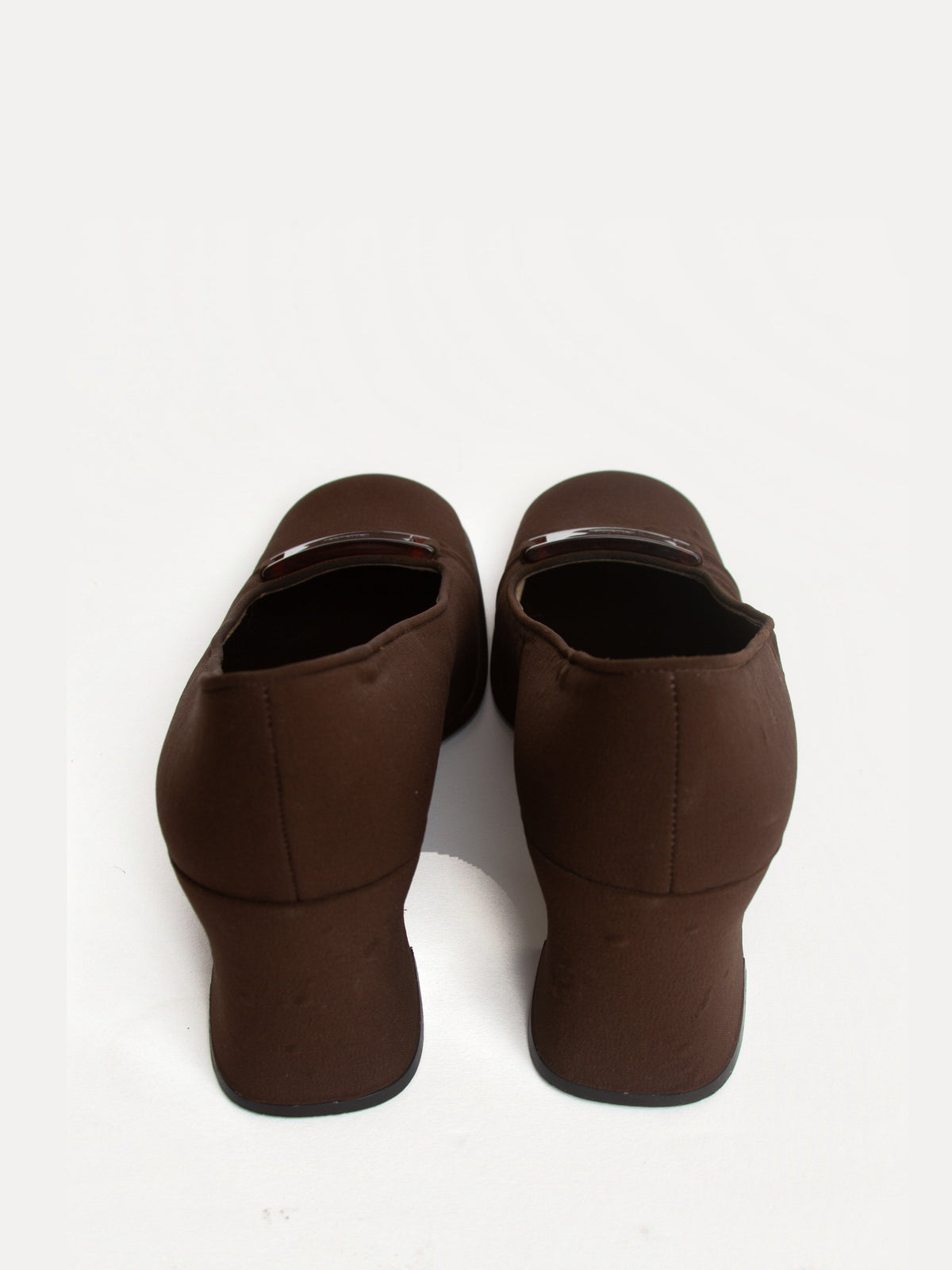 Vintage 90s Prada Size 38.5 Square Toe Brown Block Heels | Y2K Designer Shoes