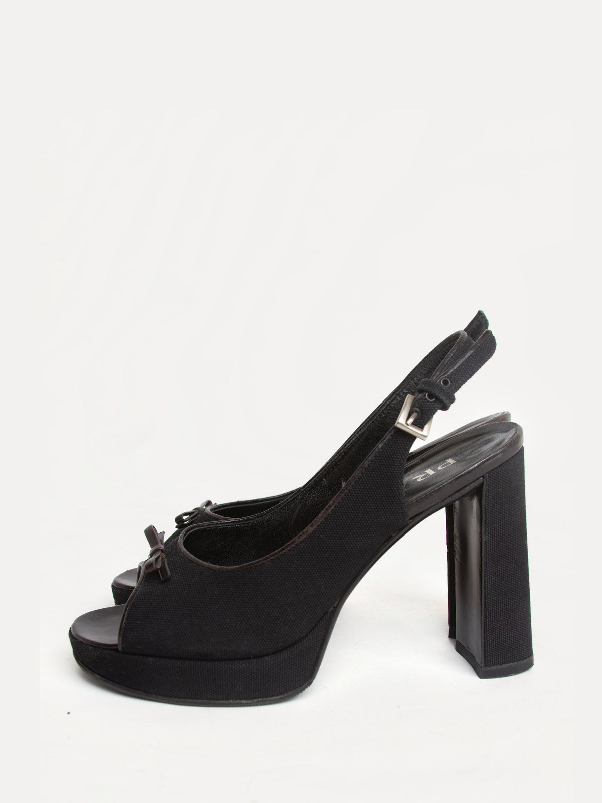 Vintage 2000s Prada Size 37.5 Open Toe Platform Heels | Y2K Designer Shoes