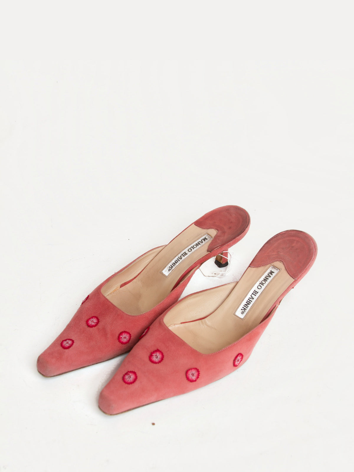 Manolo Blahnik Pink Embroidered Mules | Y2K Designer Shoes Heels