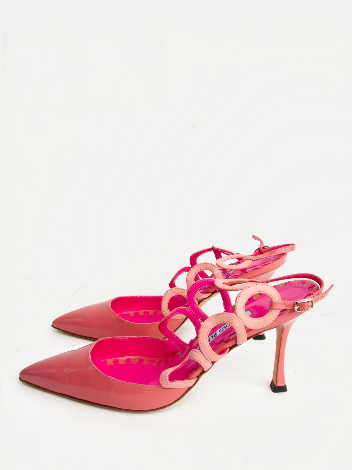 Manolo Blahnik Size 39 Pink Patent Leather Slingbacks | Y2K Designer Heels Shoes
