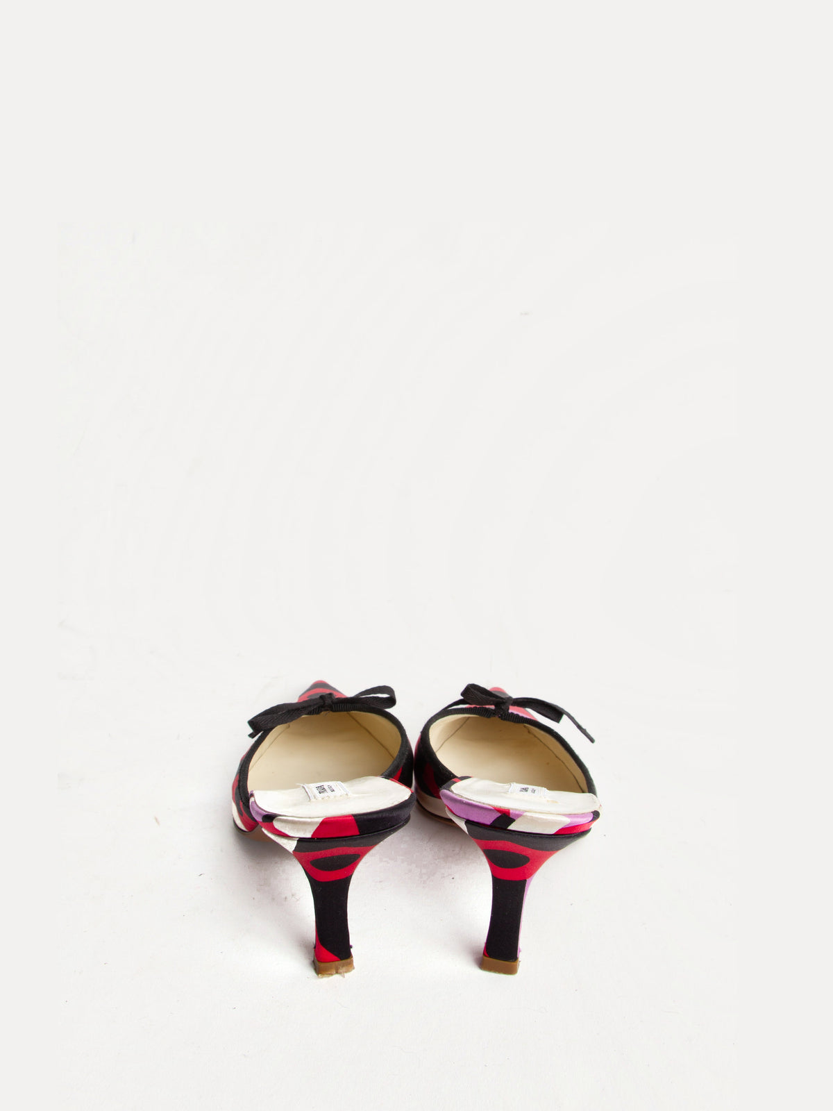Vintage Prada 2000s Size 37.5 Multicolor Satin Pointed Toe Kitten Heels | Y2K Designer Heels Shoes