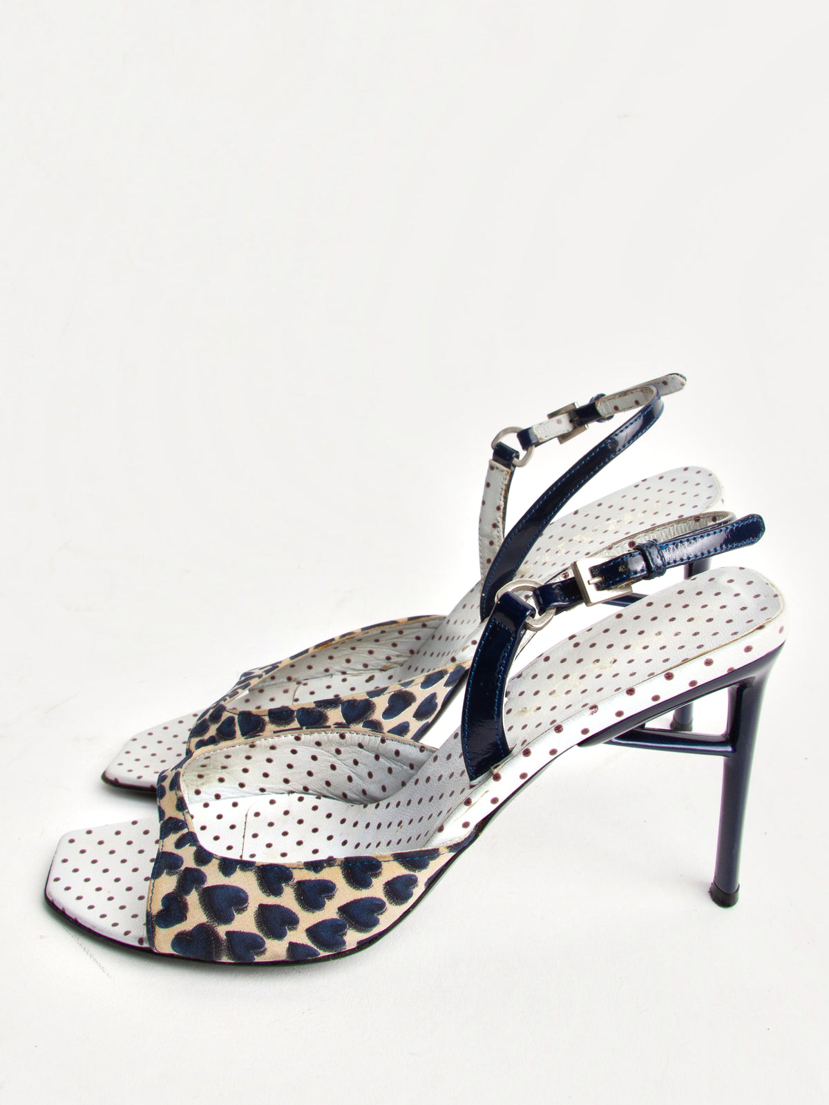 Vintage Prada SS 2000 Size 37.5 Heart Print Open Toe Slingbacks | Y2K Designer Heels Shoes