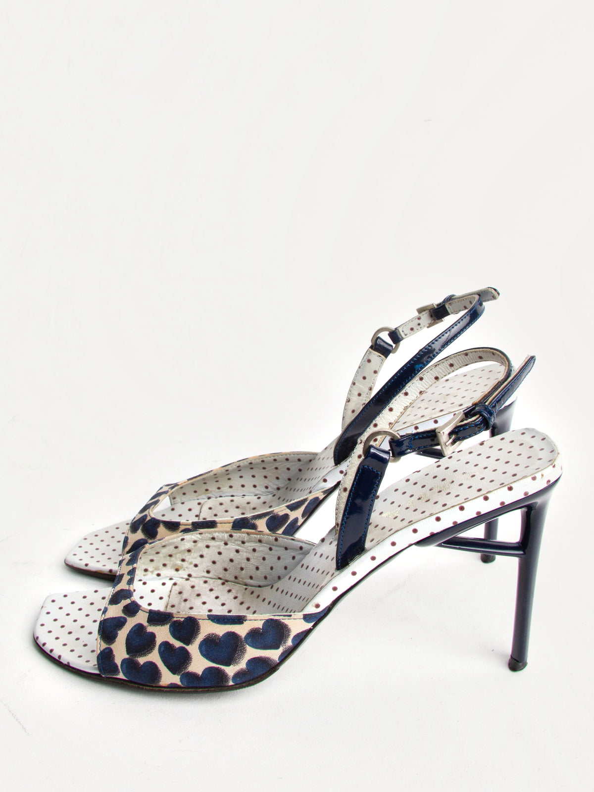 Vintage Prada SS 2000  Size 40 Heart Print Open Toe Slingbacks| Y2K Designer Heels Shoes