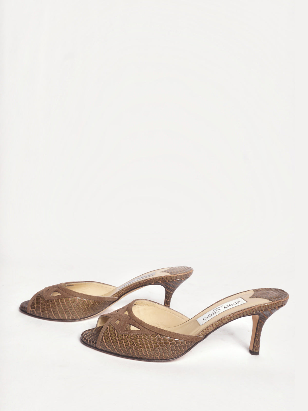 Jimmy Choo Brown Snakeskin  Kitten Heel