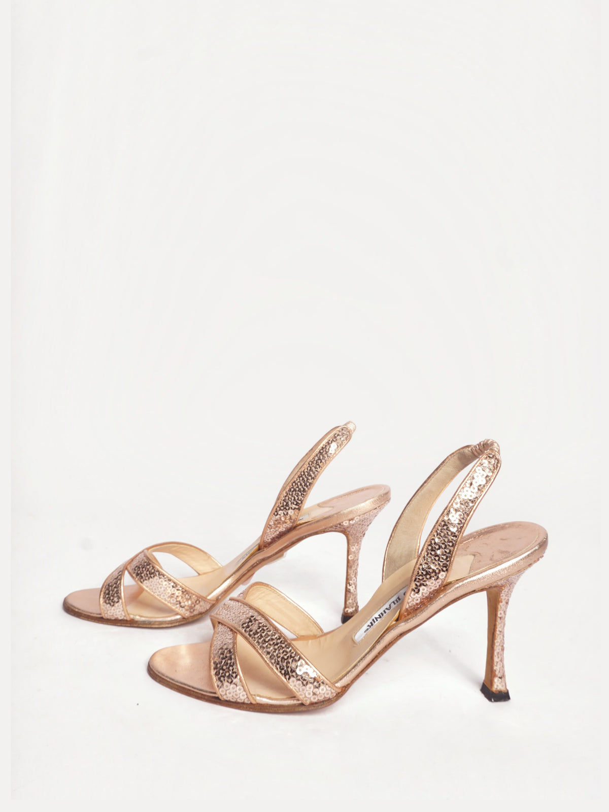Manolo Blahnik Slingback Rose Gold Sequin Heels