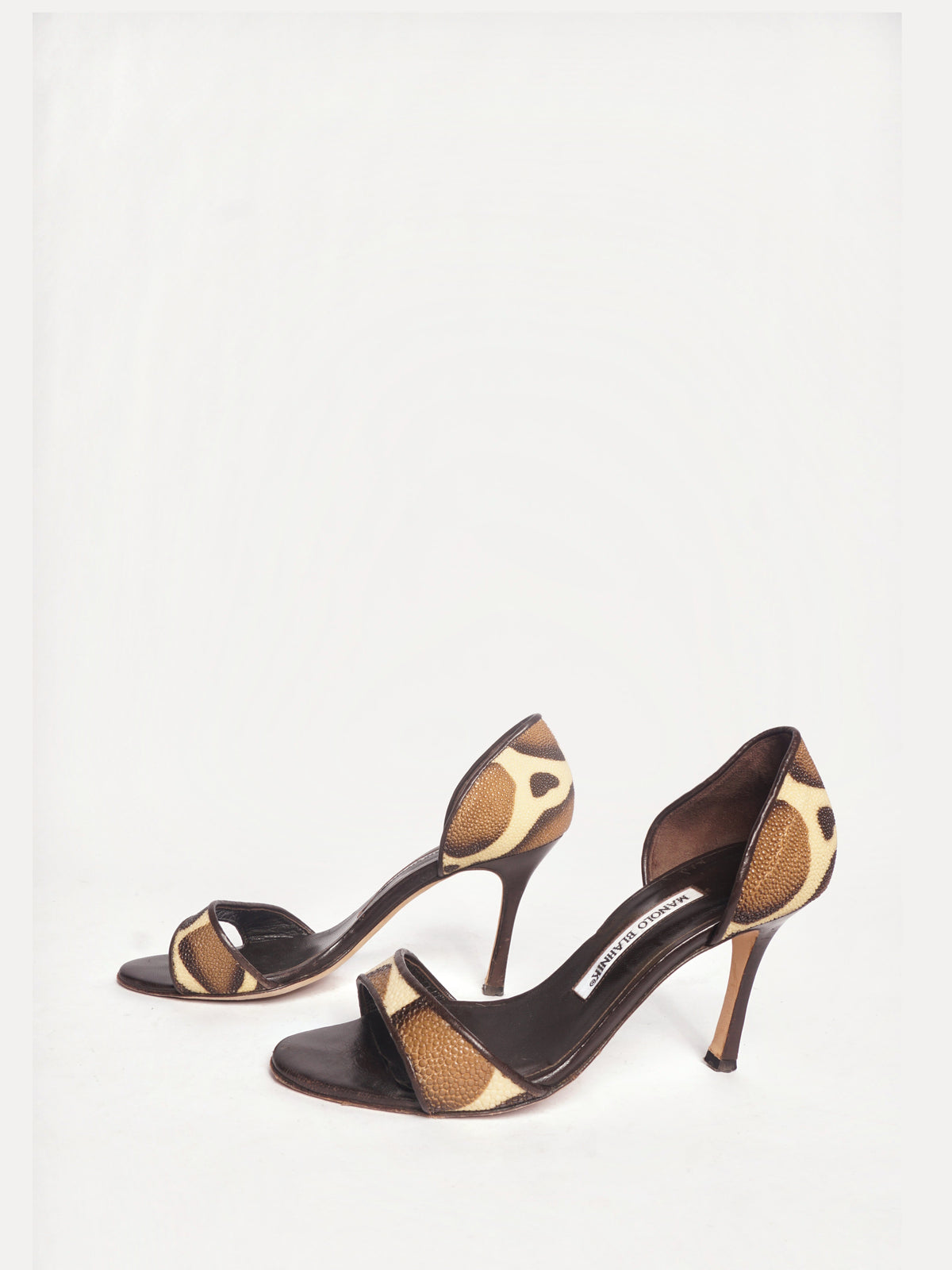 Manolo Blahnik Animal Print Peep Toe Heels