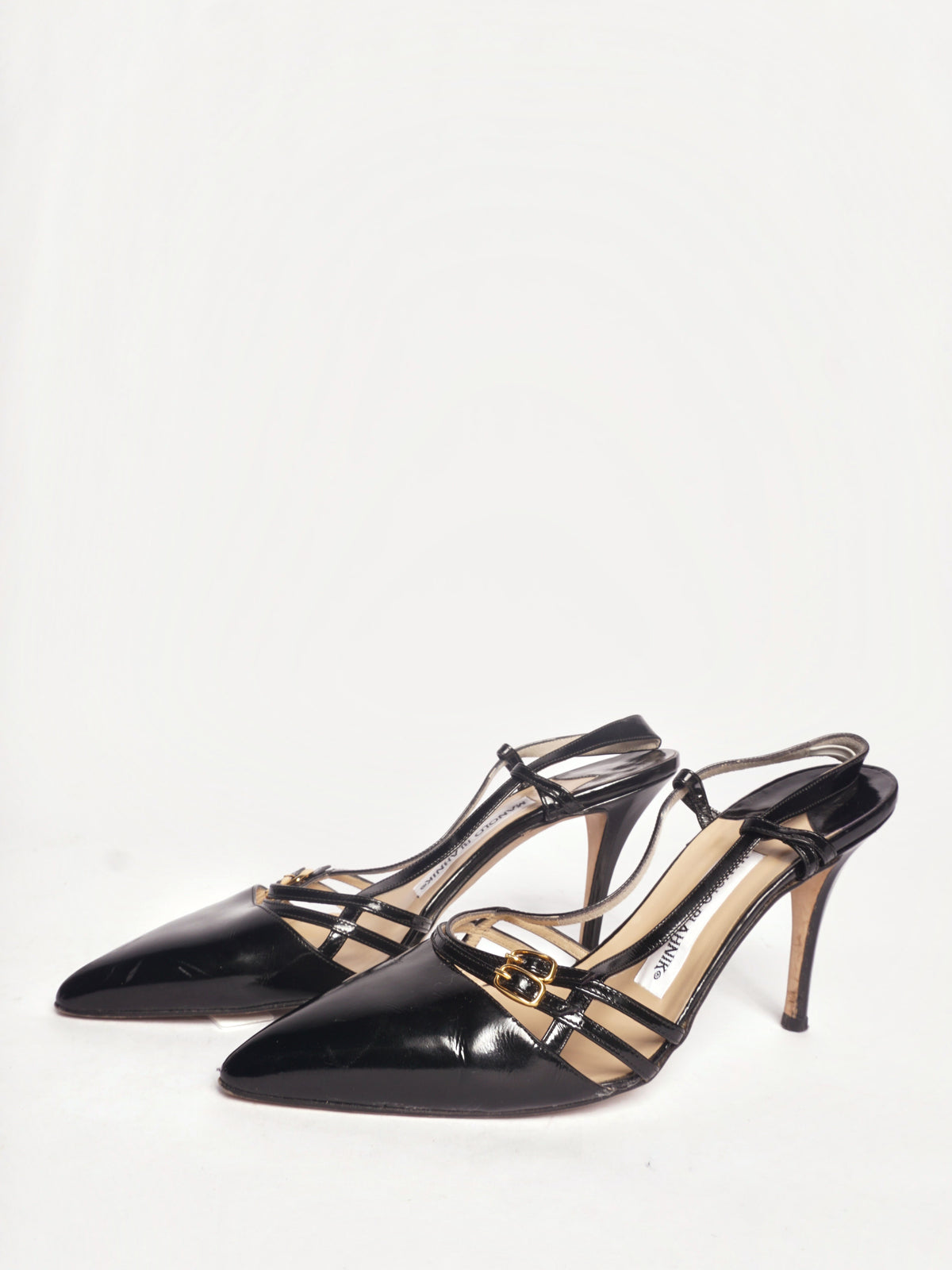 Manolo Blahnik Black Patent Pointed Toe Heels