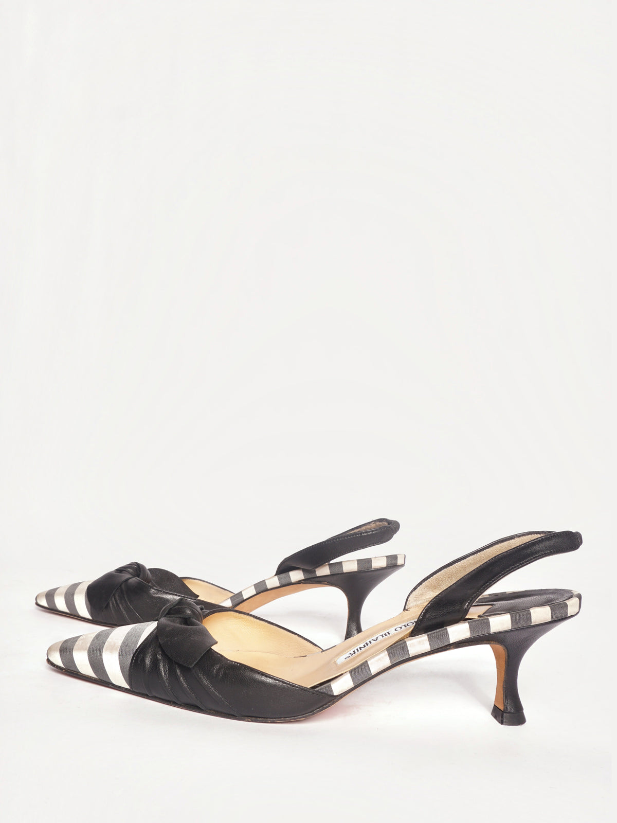 Manolo Blahnik Striped Bow Slingback Heels