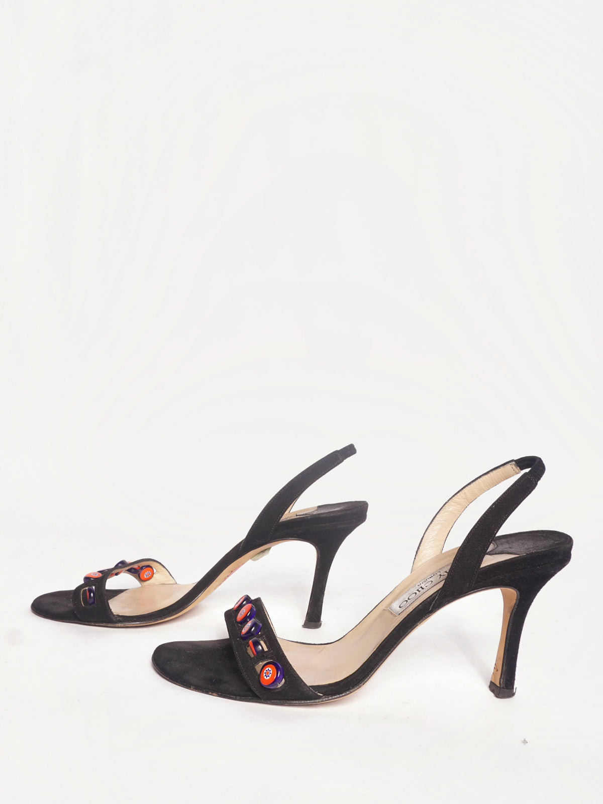 Jimmy Choo Black Peep Toe Heels w/ Beads