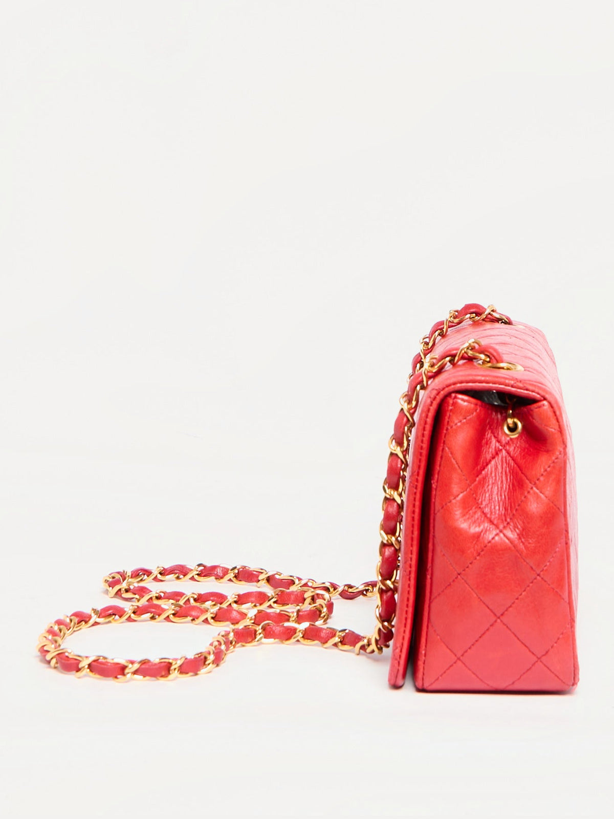90's Chanel Small Red Flap Bag with 24K Hardware