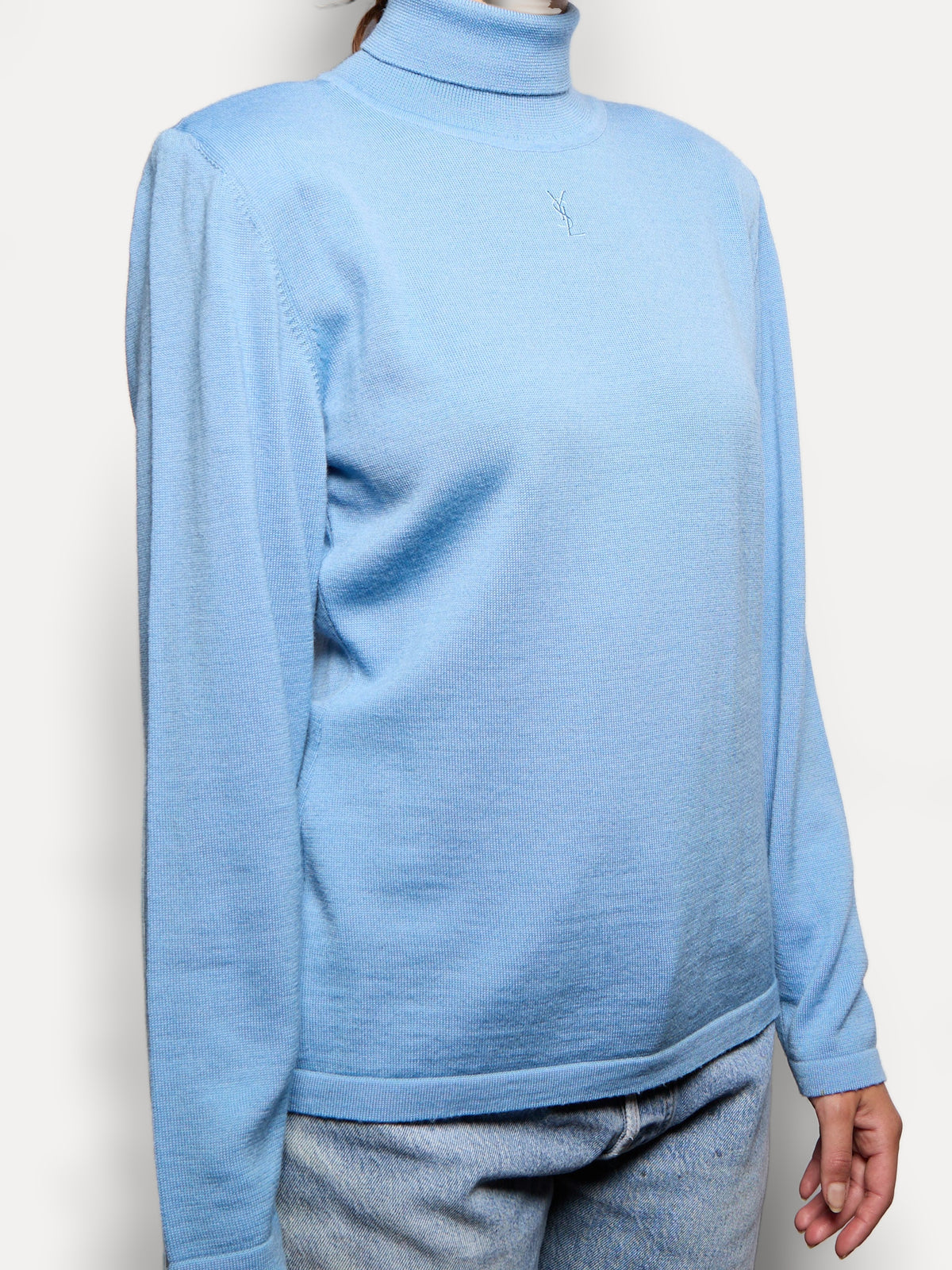 YSL Yves Saint Laurent Blue Knit Logo Top