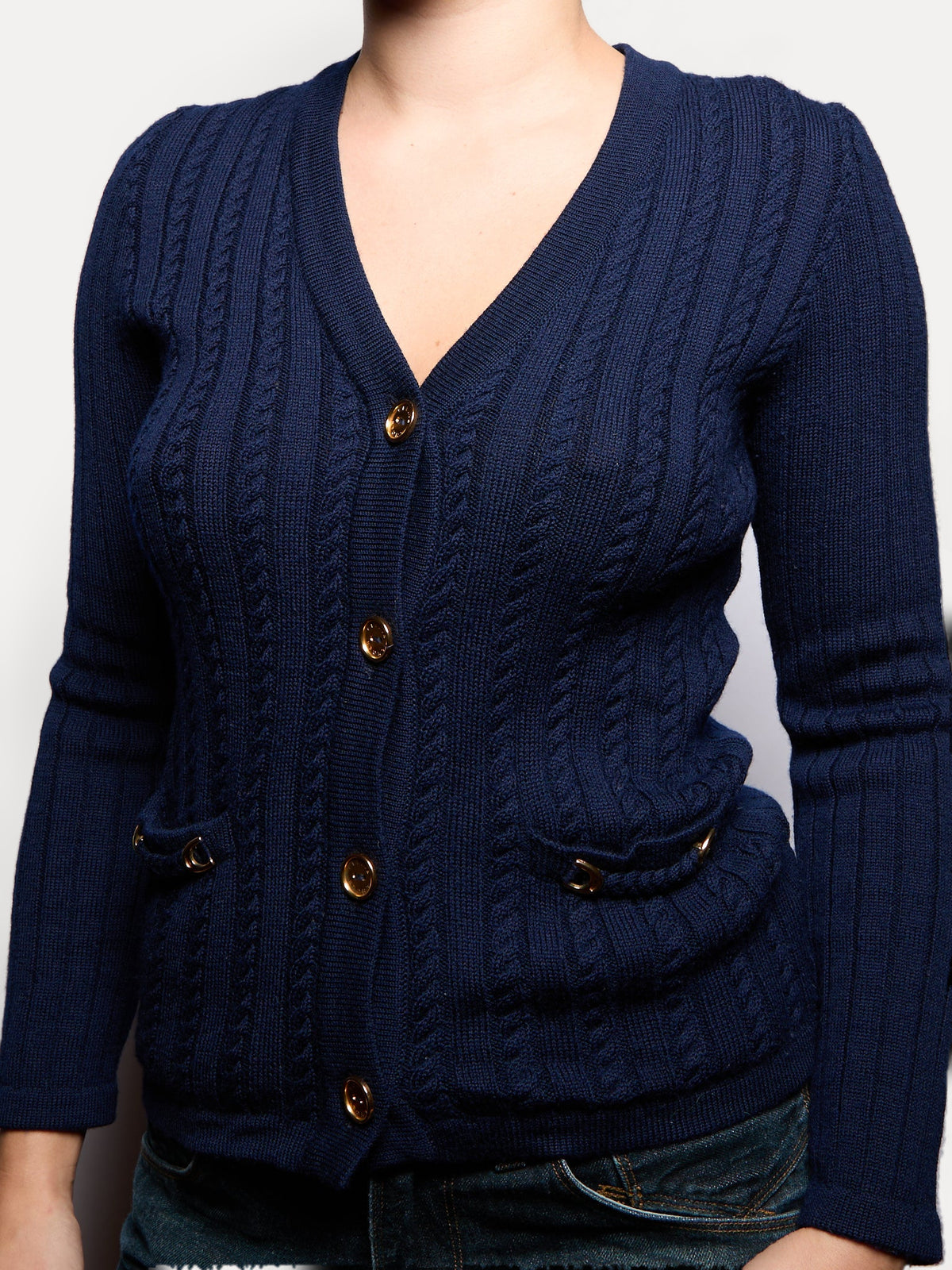 90's Celine Navy Cable Knit Cardigan