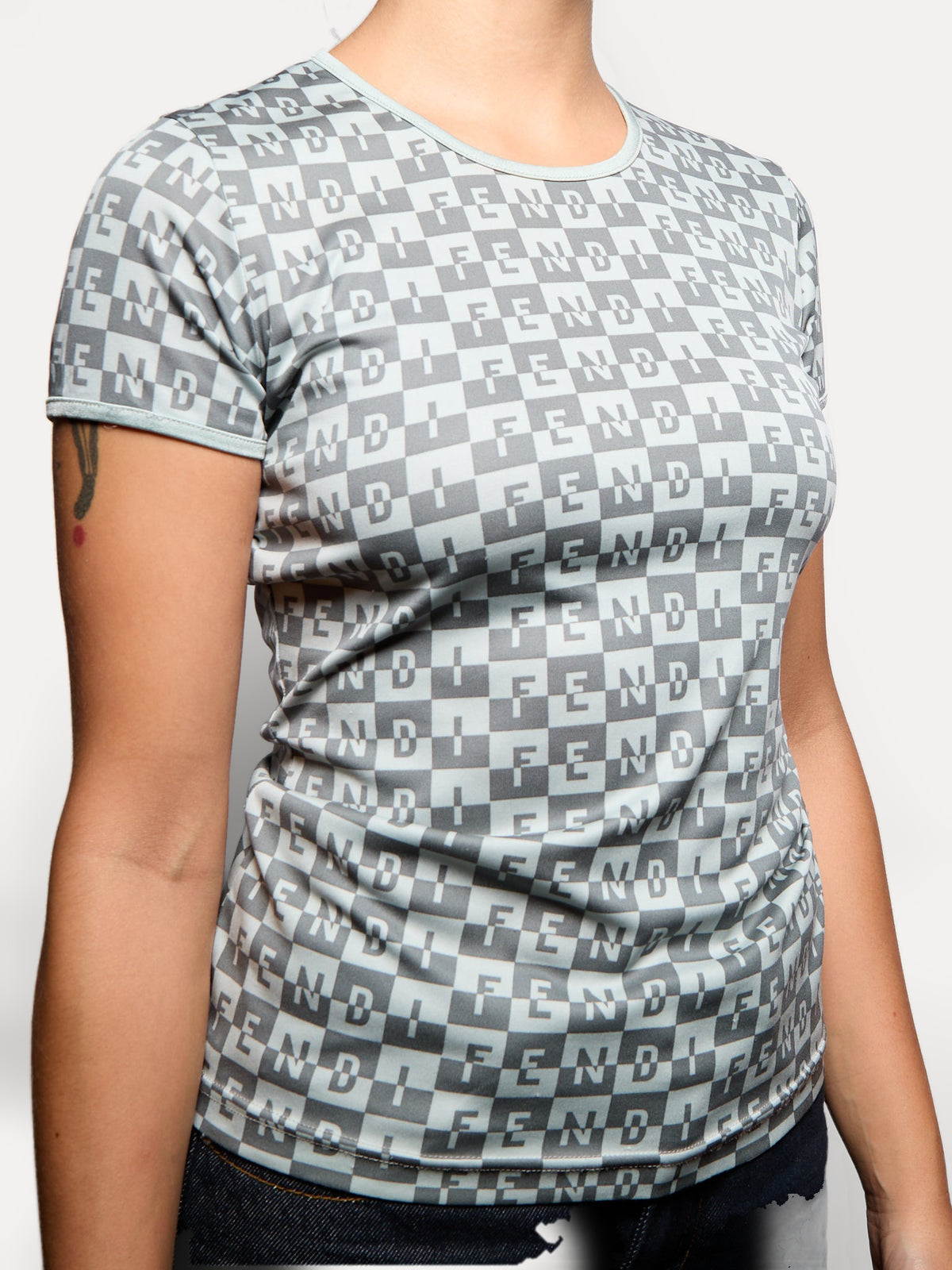 Fendi Grey Monogram Short Sleeve Top