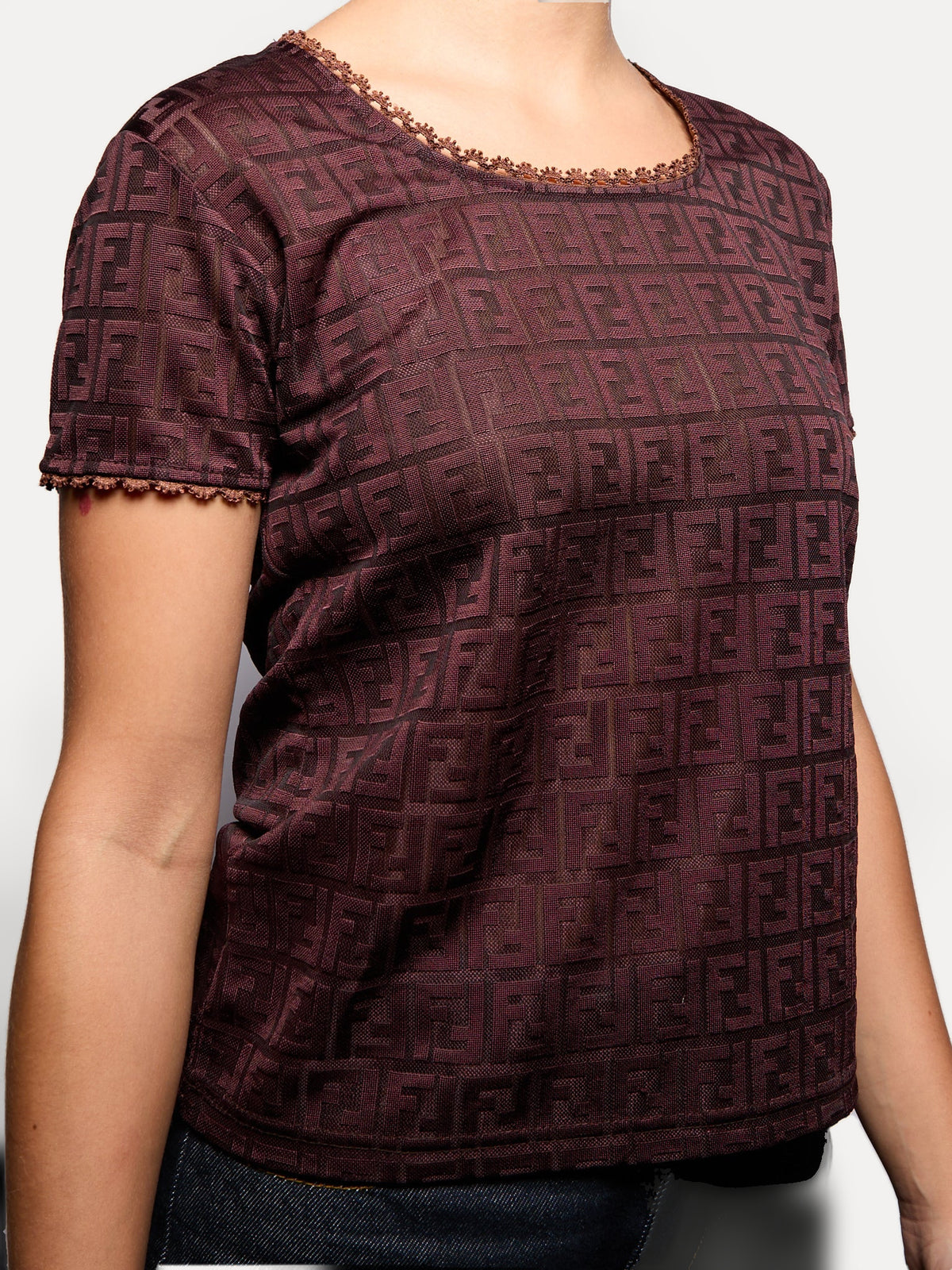 90's Fendi Brown Monogram Logo Top