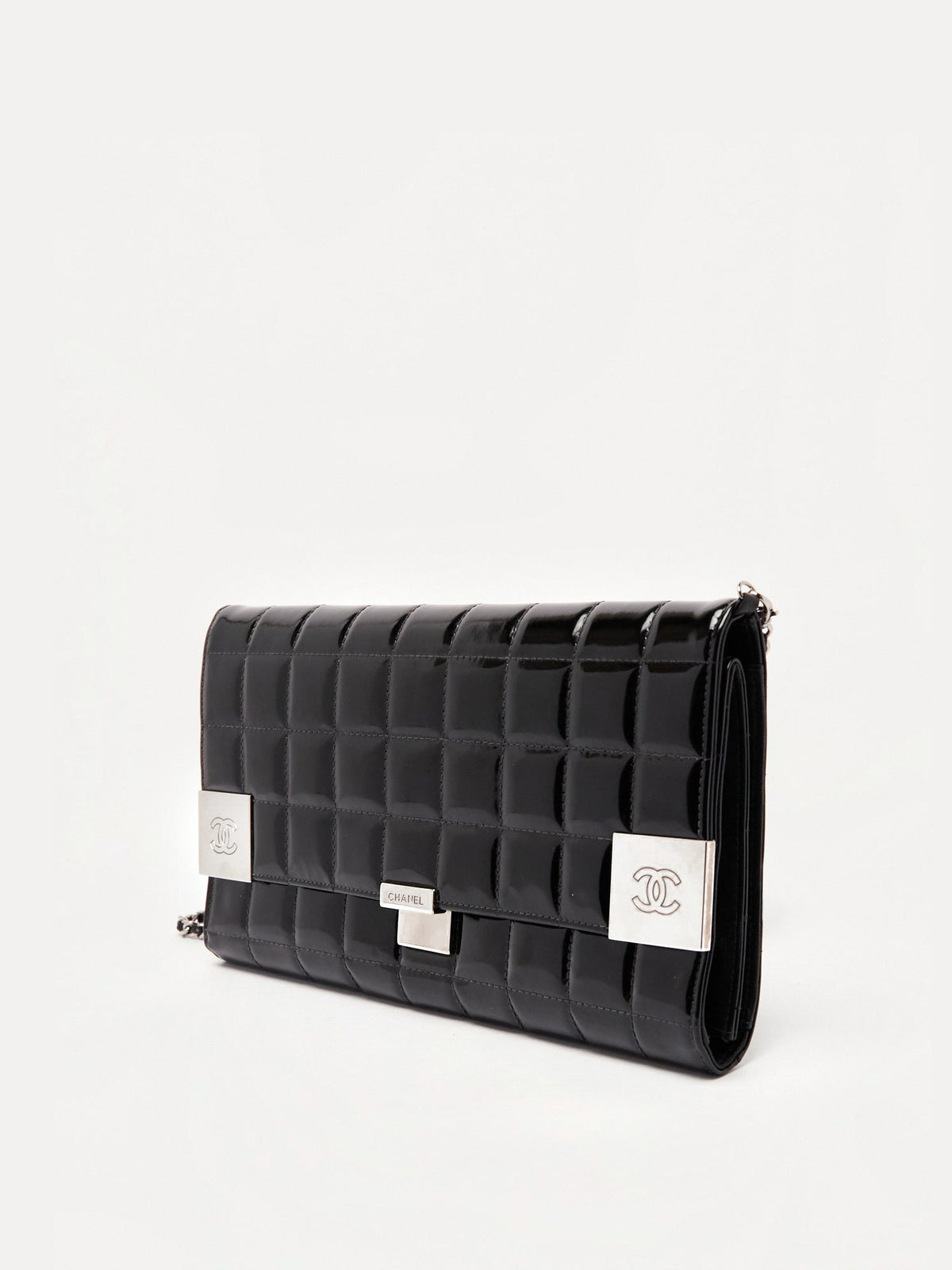 Chanel Black Patent CC Choco Bar Chain Shoulder Bag