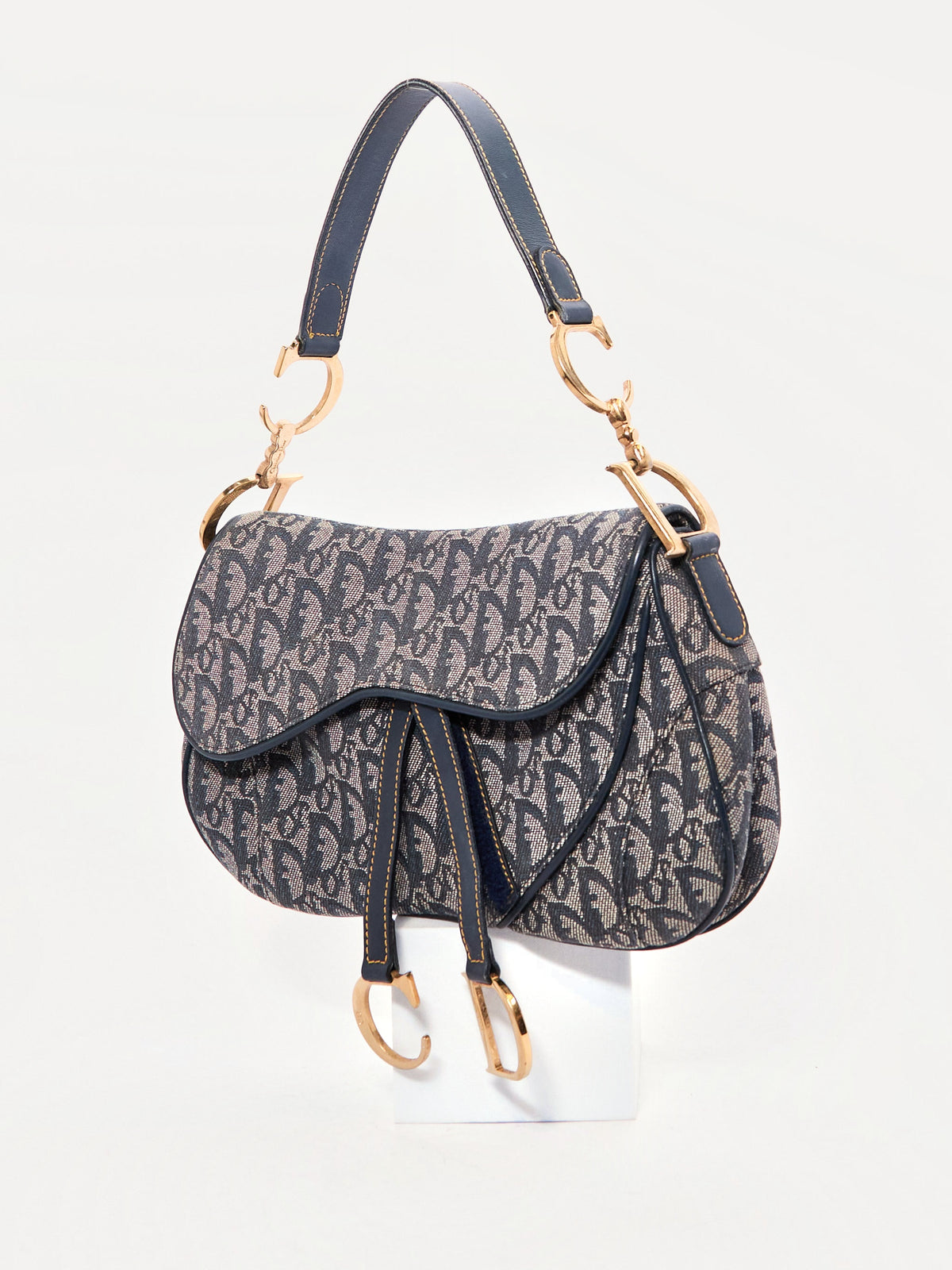 90's Christian Dior Saddle Blue Trotter Shoulder Bag