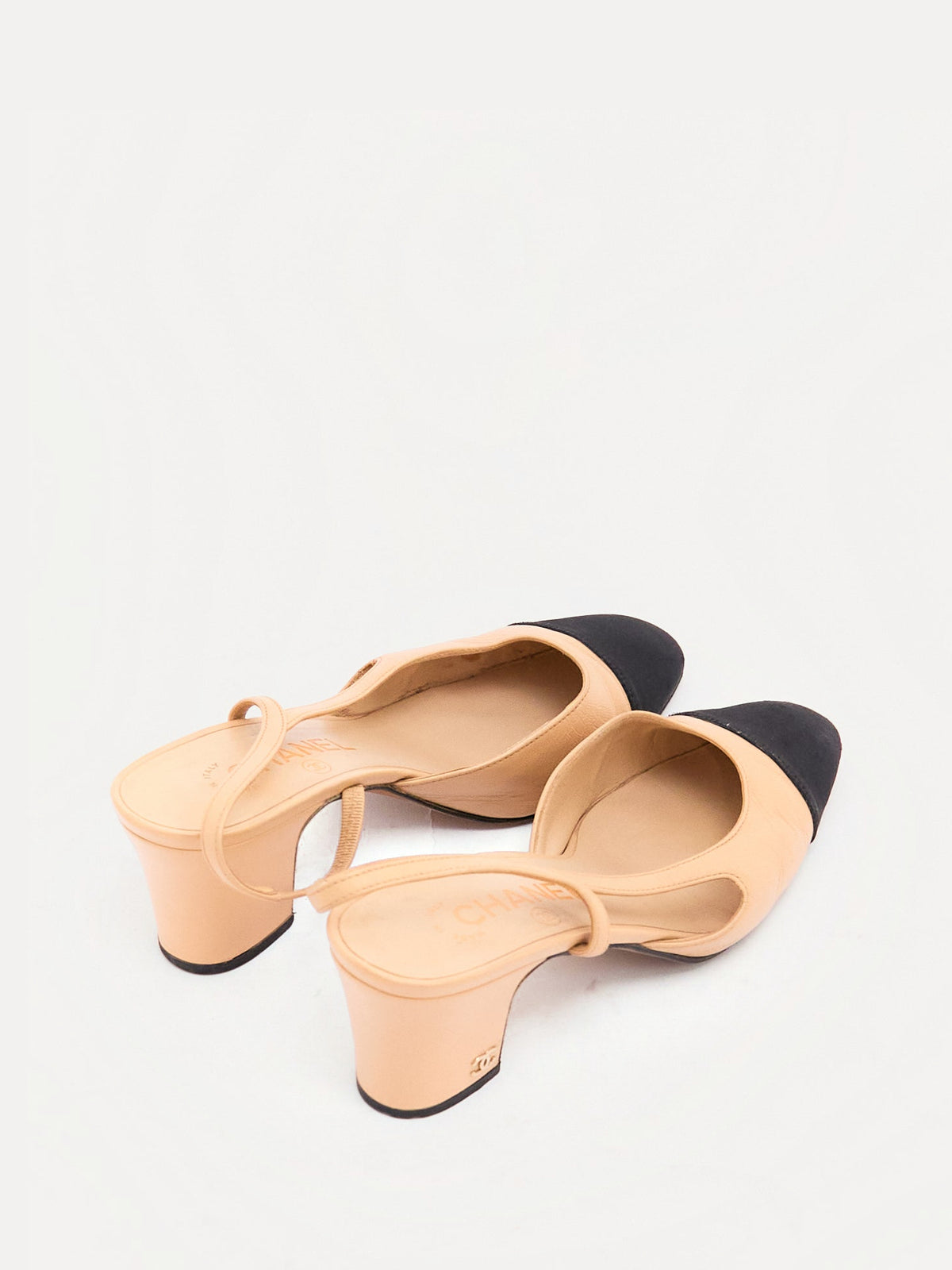 Chanel Tan Black Captoe Slingbacks 36