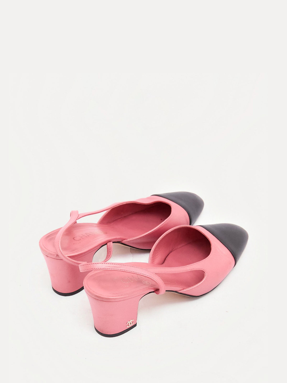 Chanel Pink Black Cap Toe Slingbacks 39