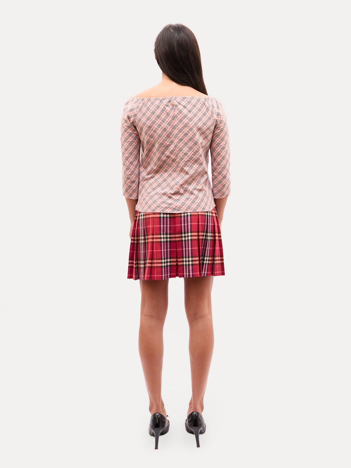 Burberry Pink Linen Nova Check Scoop Neck Top