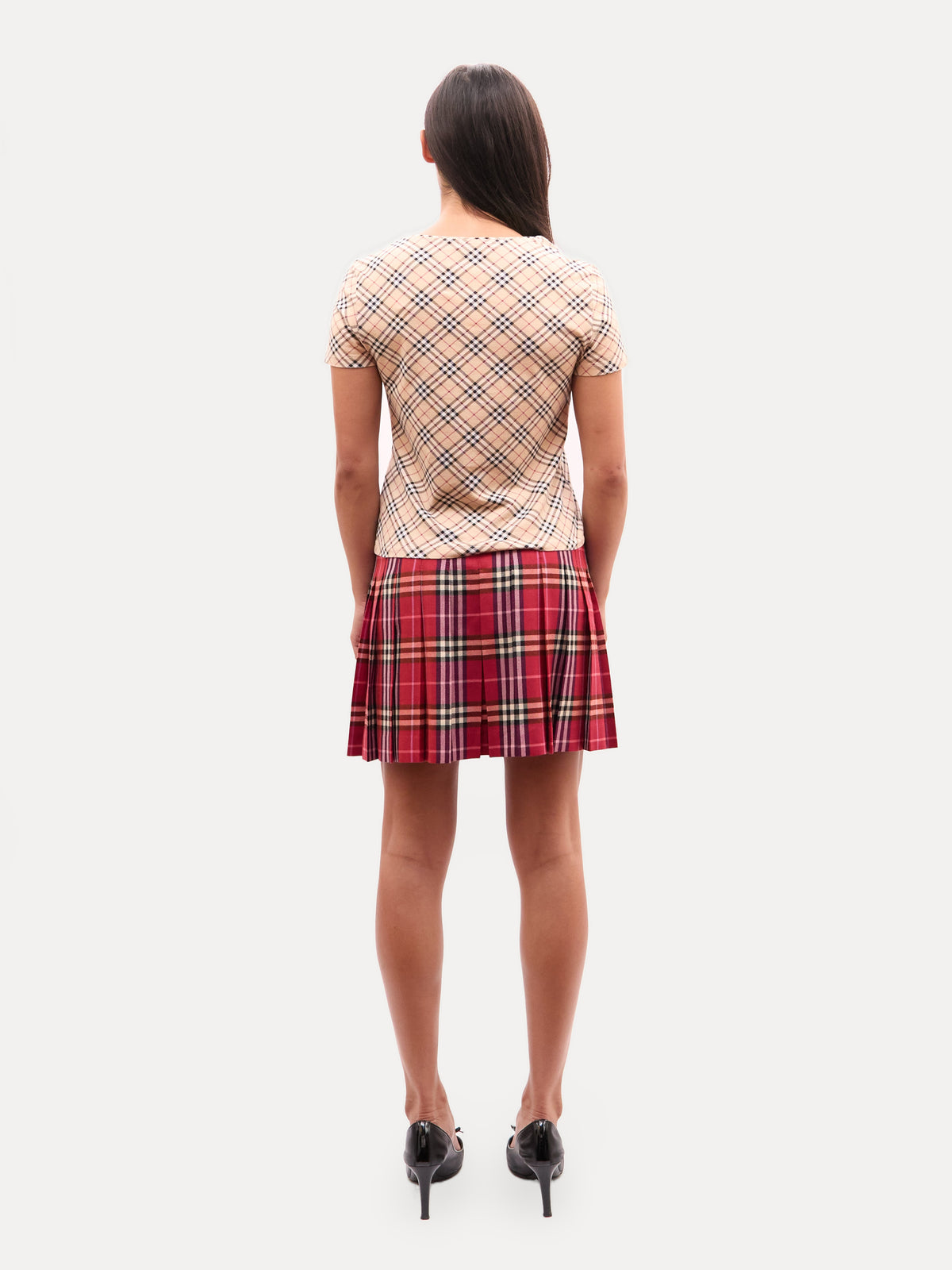 Burberry Tan Nova Check Square Neck Short Sleeve Top