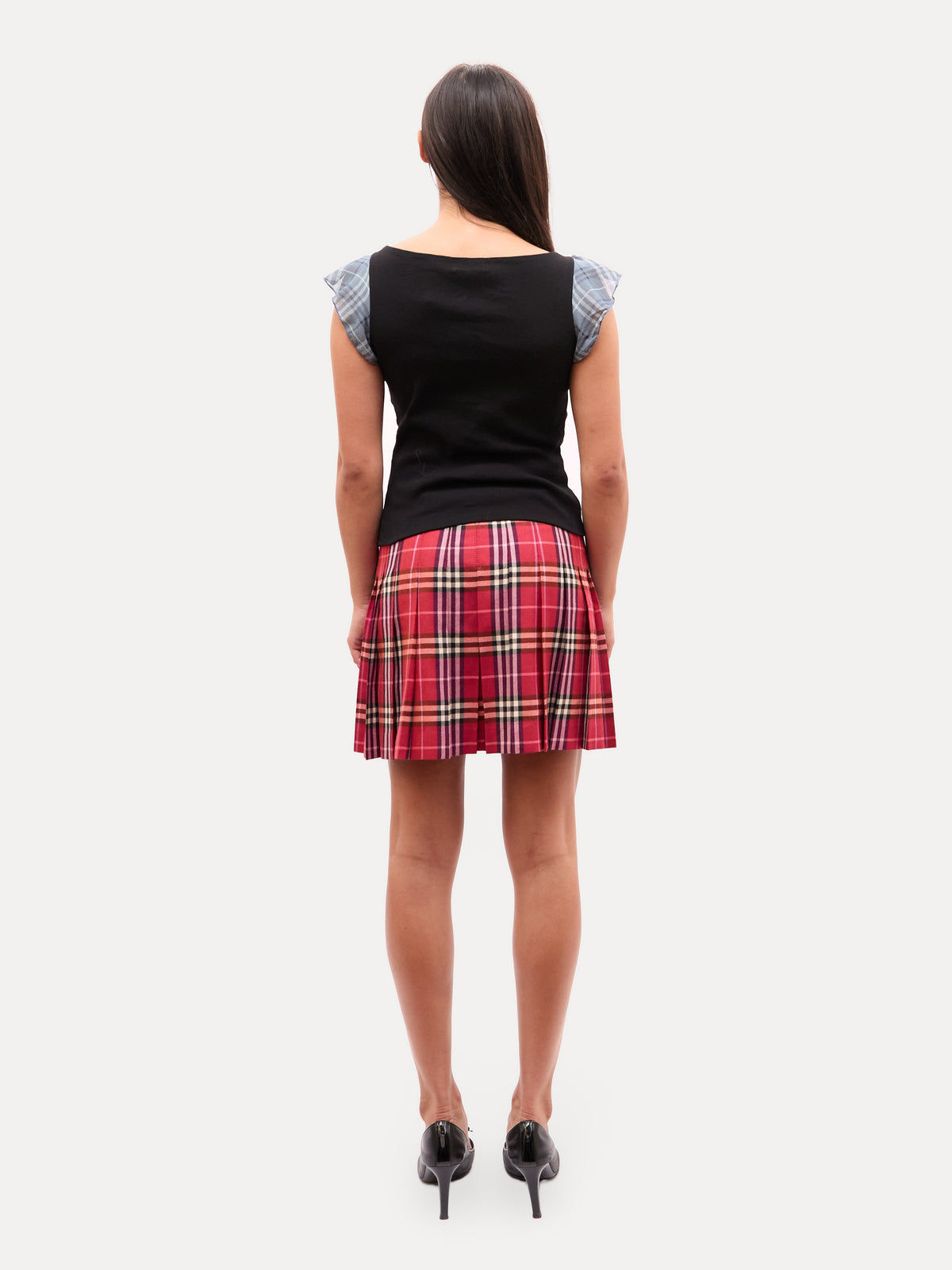 Burberry Black Logo Nova Check Sleeve Top