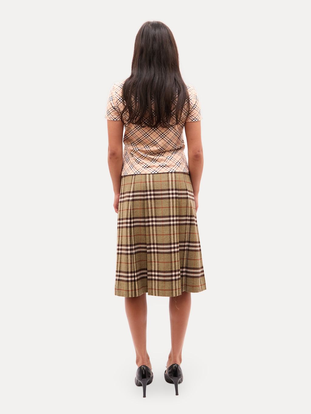 Burberry Tan Nova Check Pleated Skirt