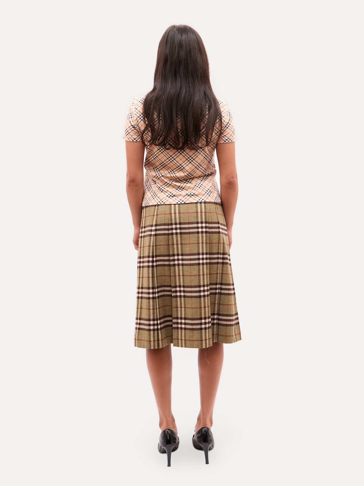 Burberry Tan Nova Check Pleated Skirt