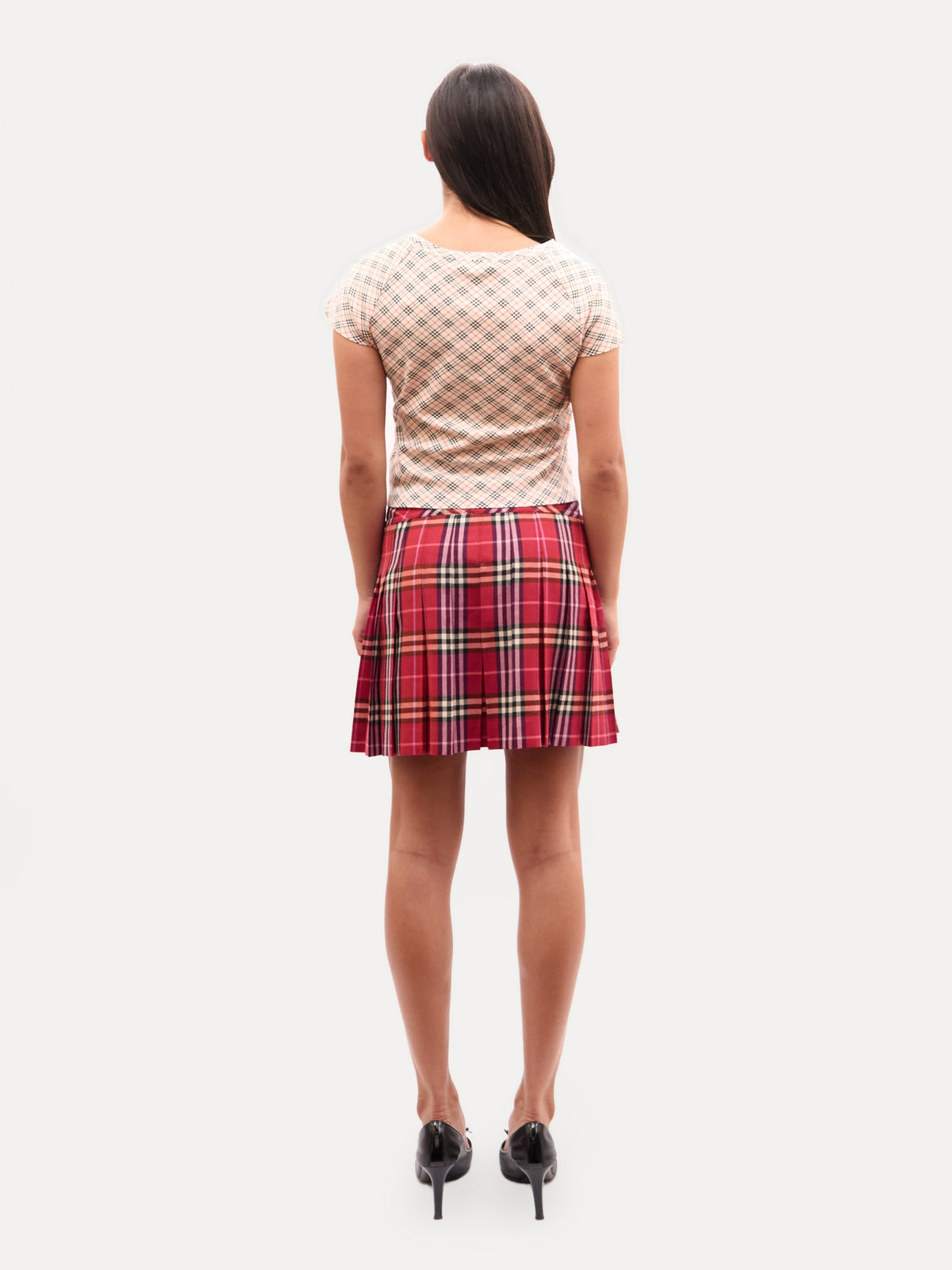 Burberry Beige Nova Check Scoop Neck Top