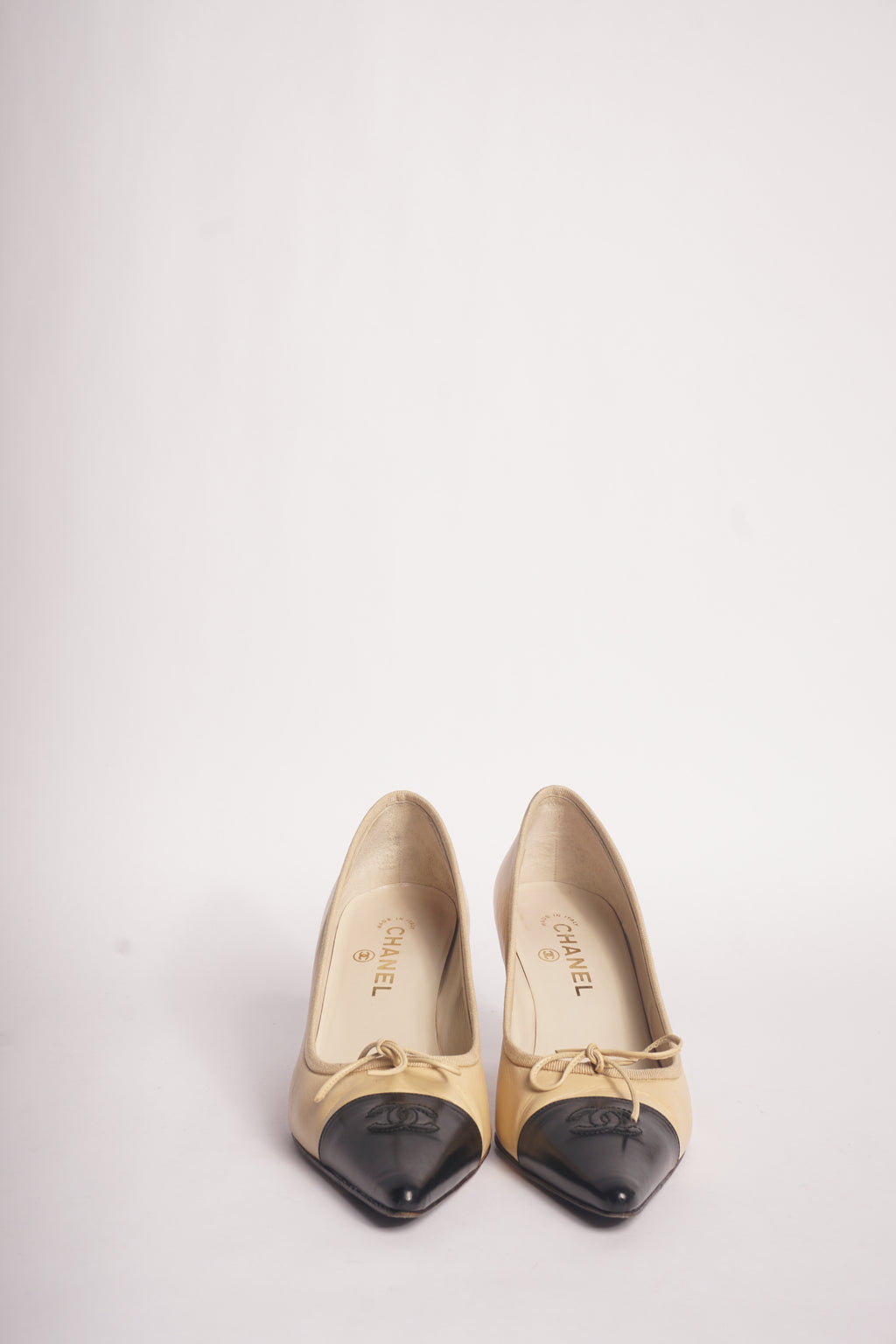 Chanel Tan Pointy Cap Toe Pumps, FR 38.5
