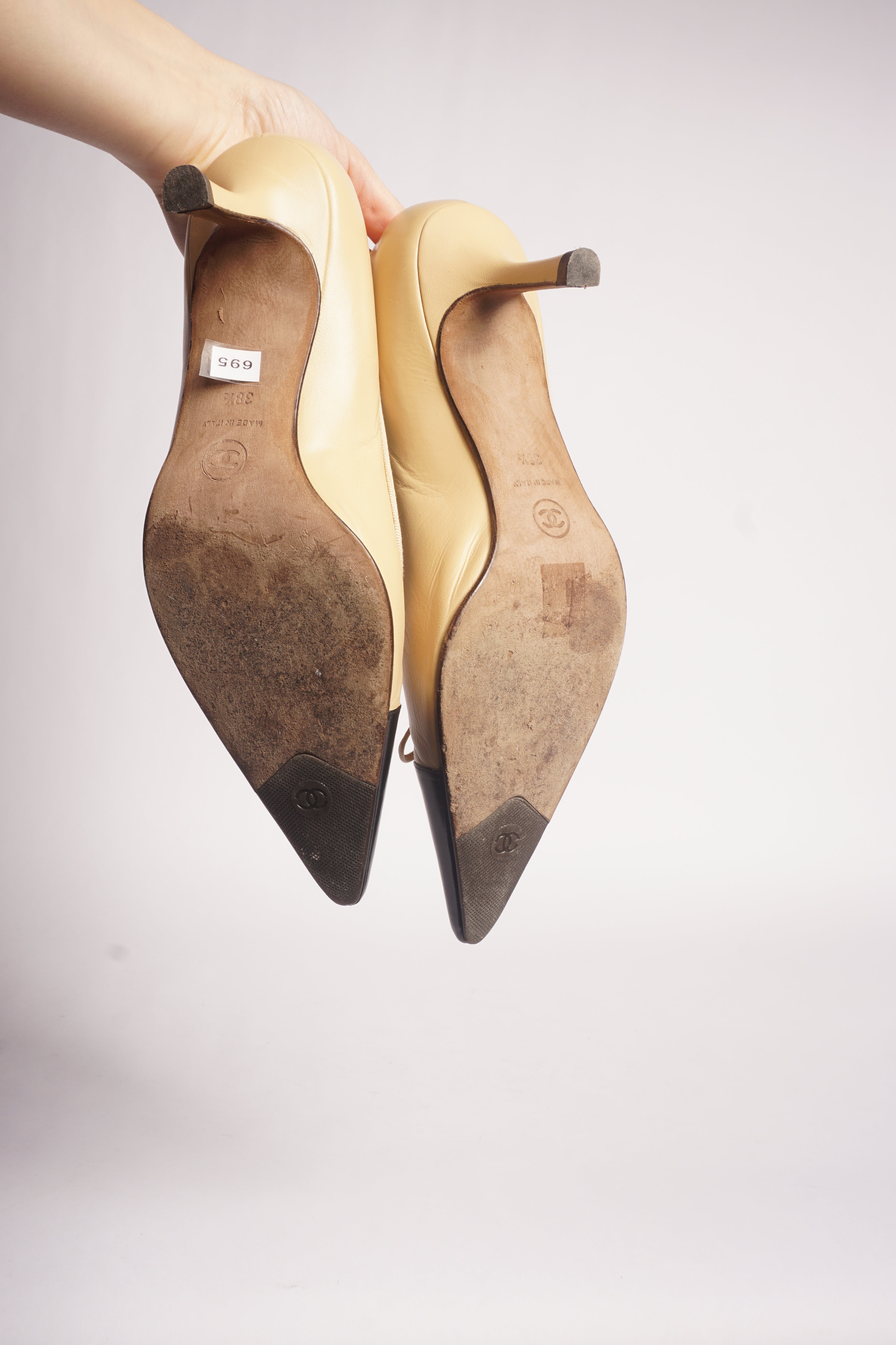 Chanel Tan Pointy Cap Toe Pumps, FR 38.5