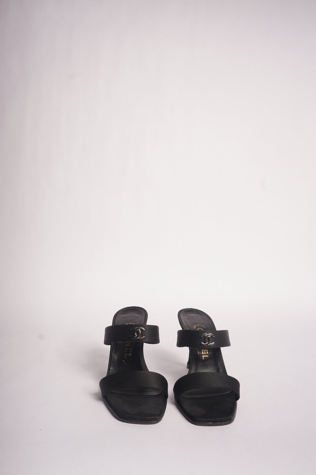 Chanel Black Satin Mules