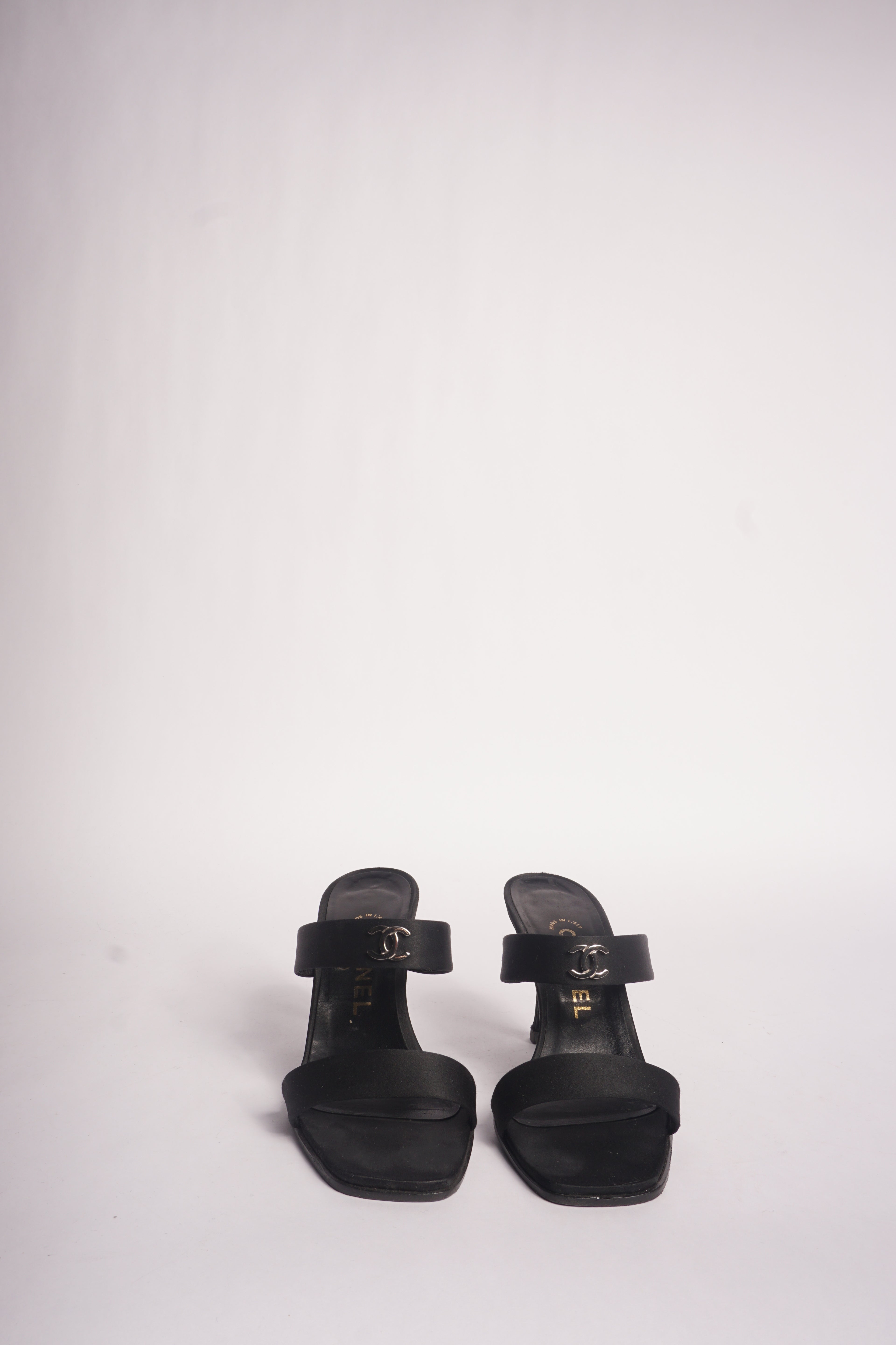 Chanel Black Satin Mules