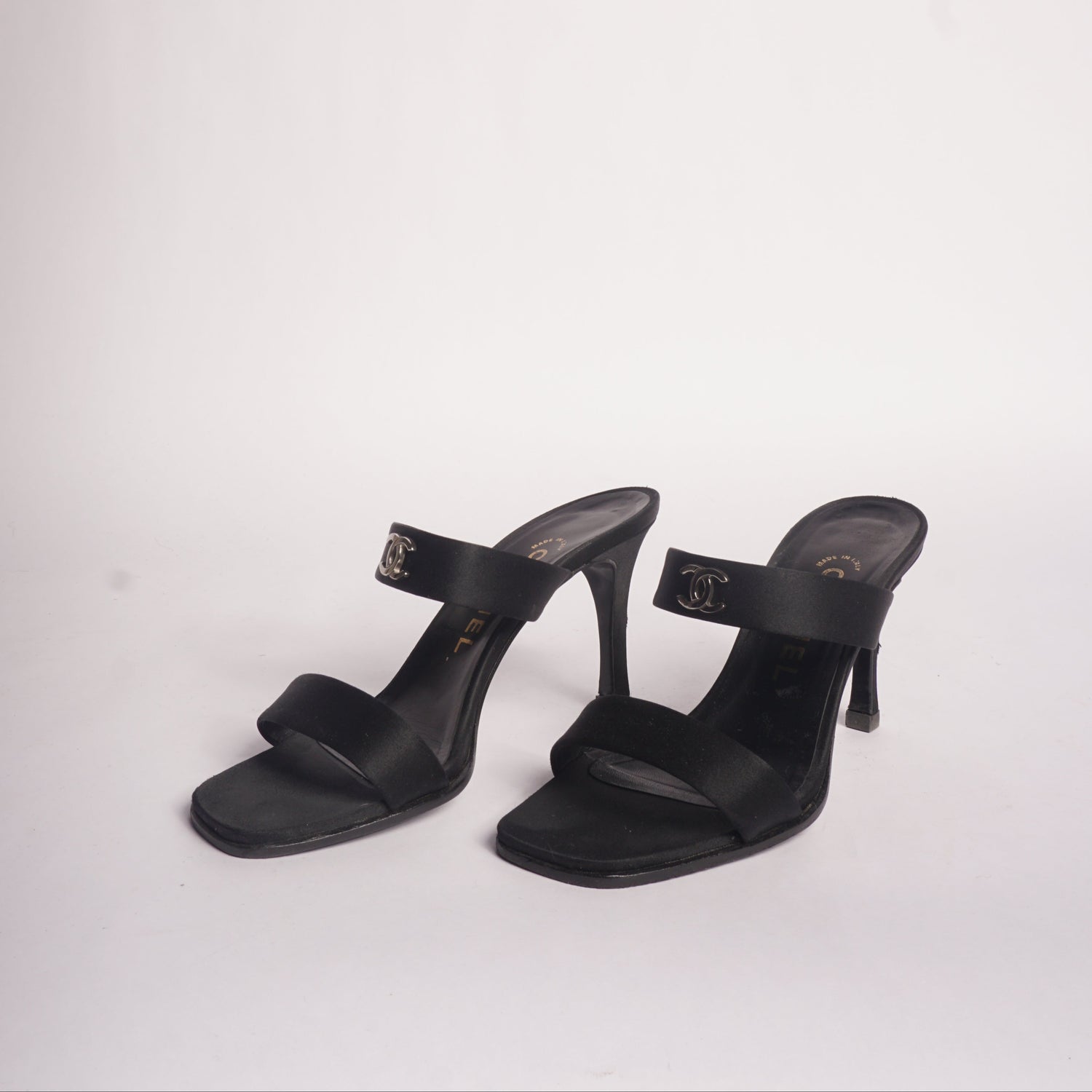 Chanel Black Satin Mules