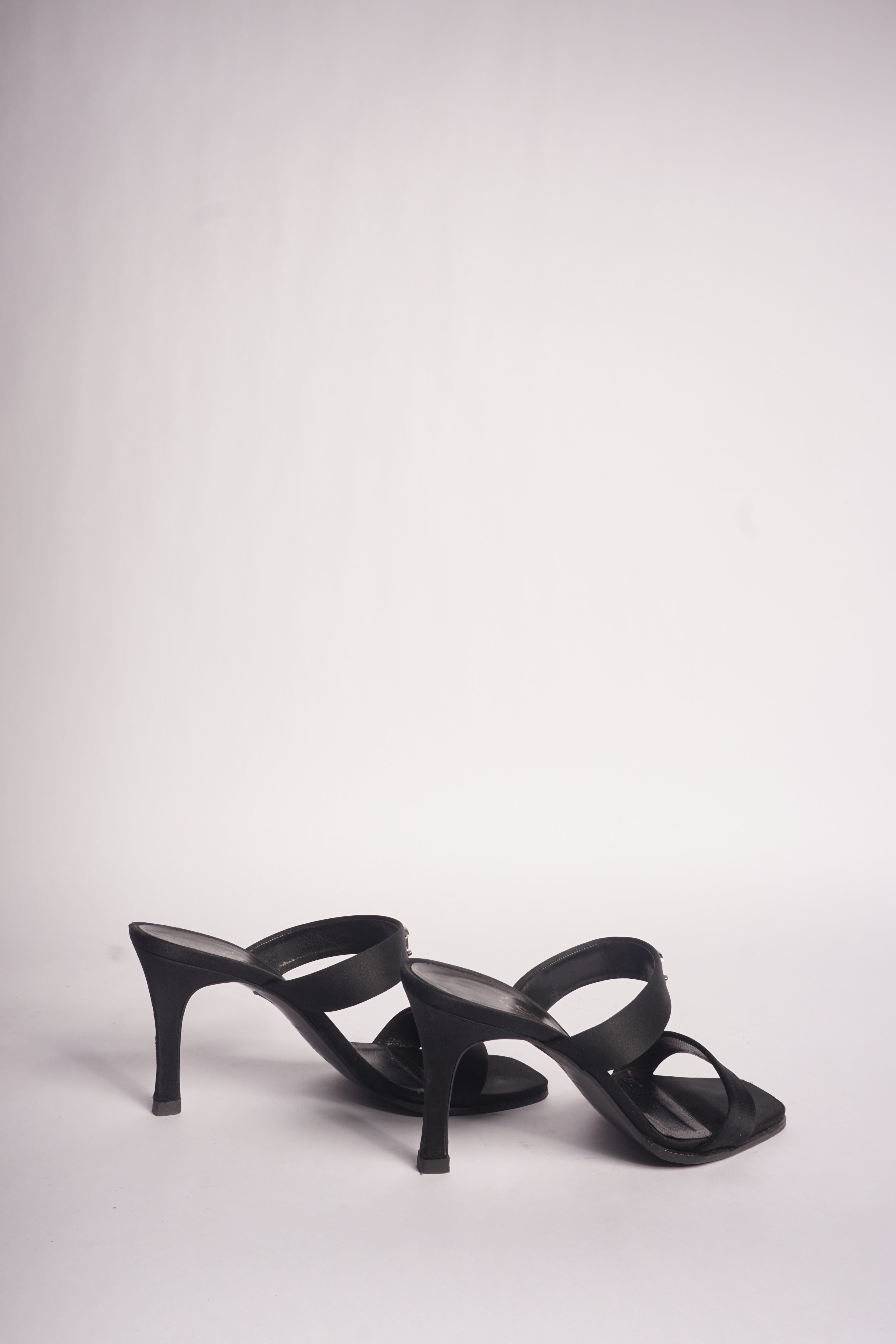 Chanel Black Satin Mules