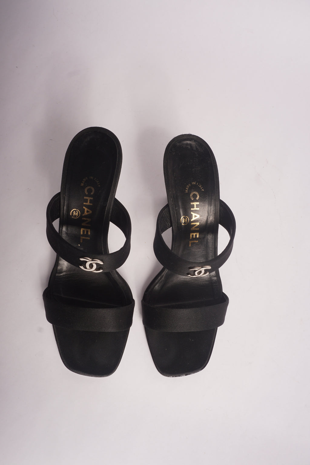 Chanel Black Satin Mules