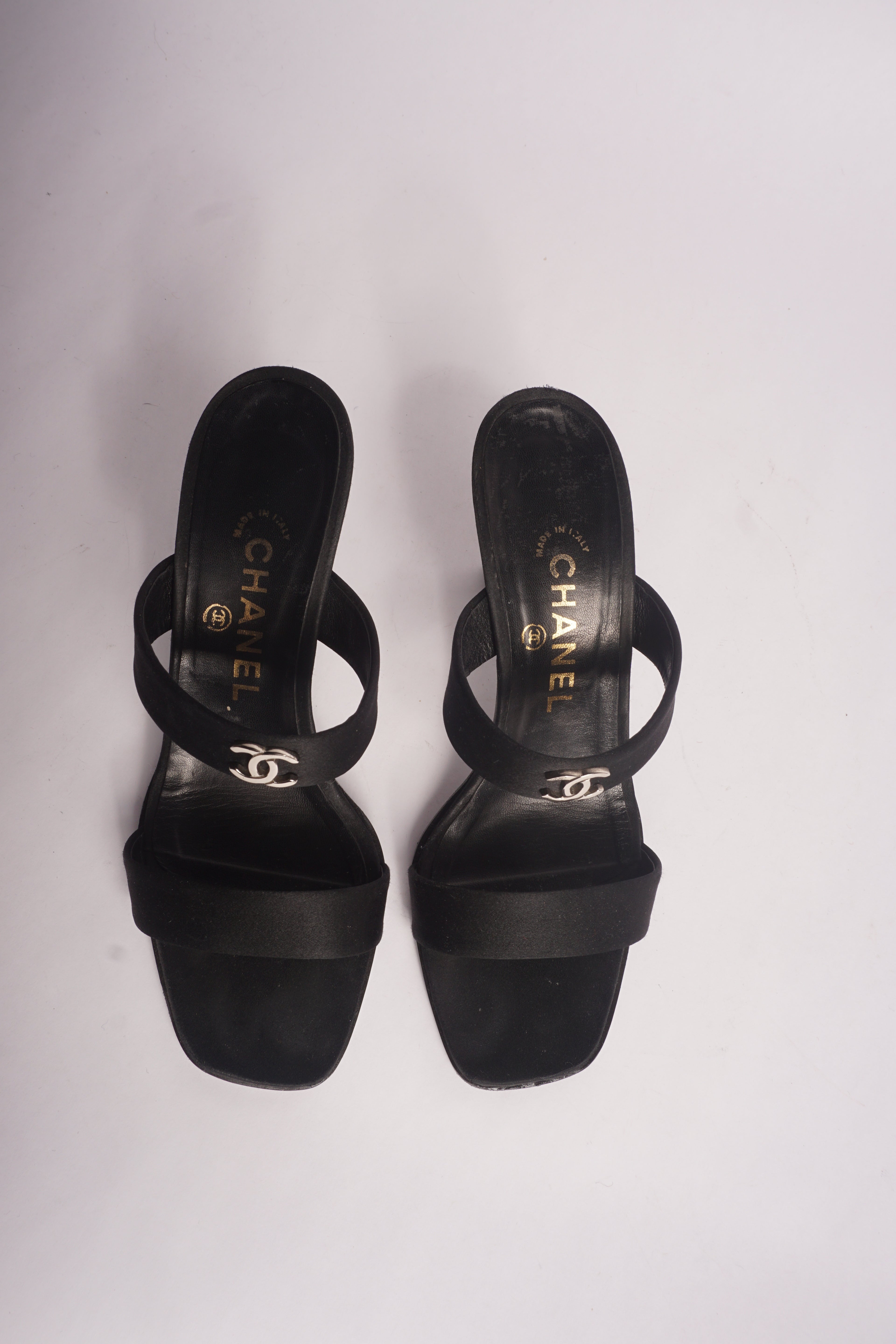 Chanel Black Satin Mules