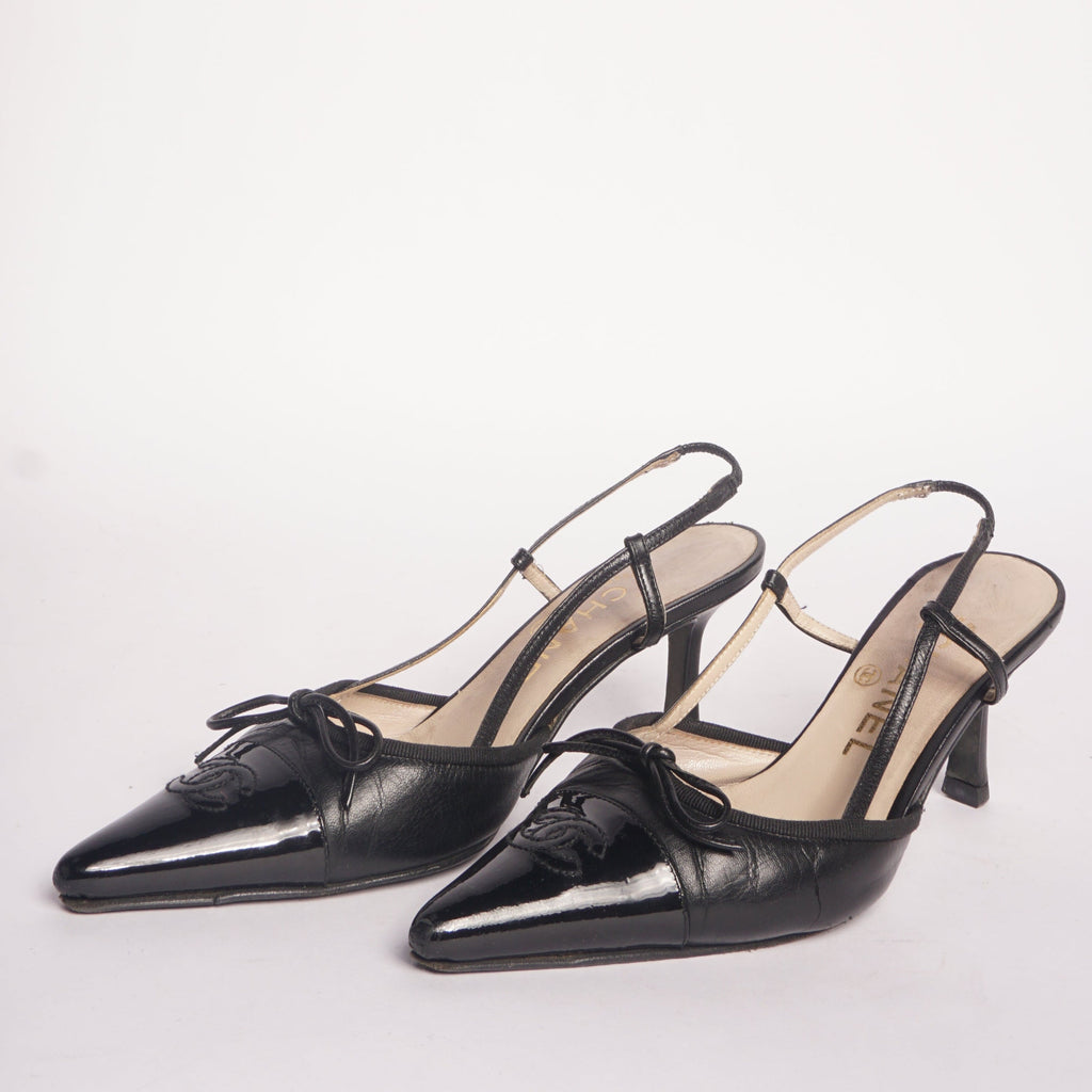 Chanel Black Pointed Toe Slingback Pump