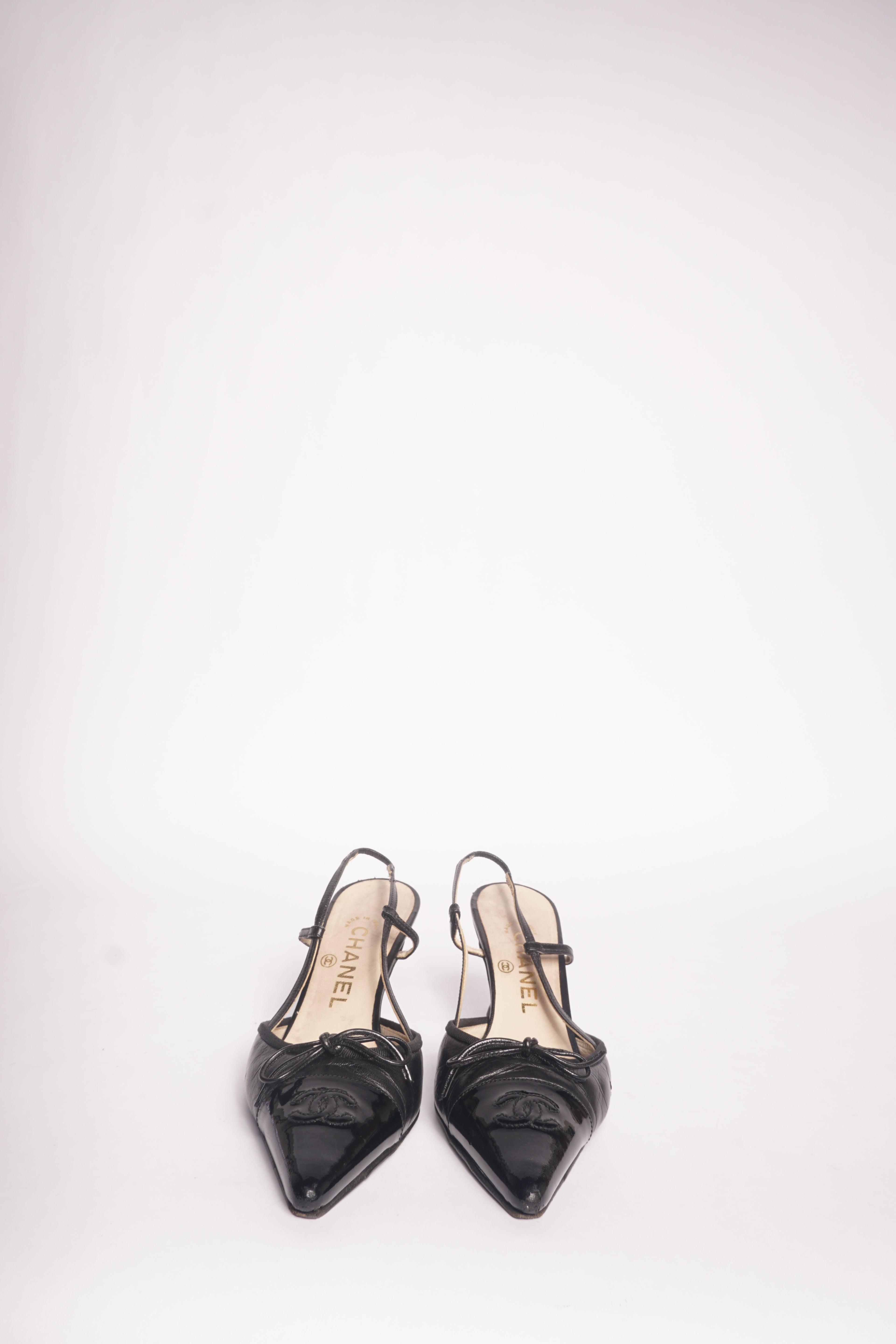 Chanel Black Pointed Toe Slingback Pump