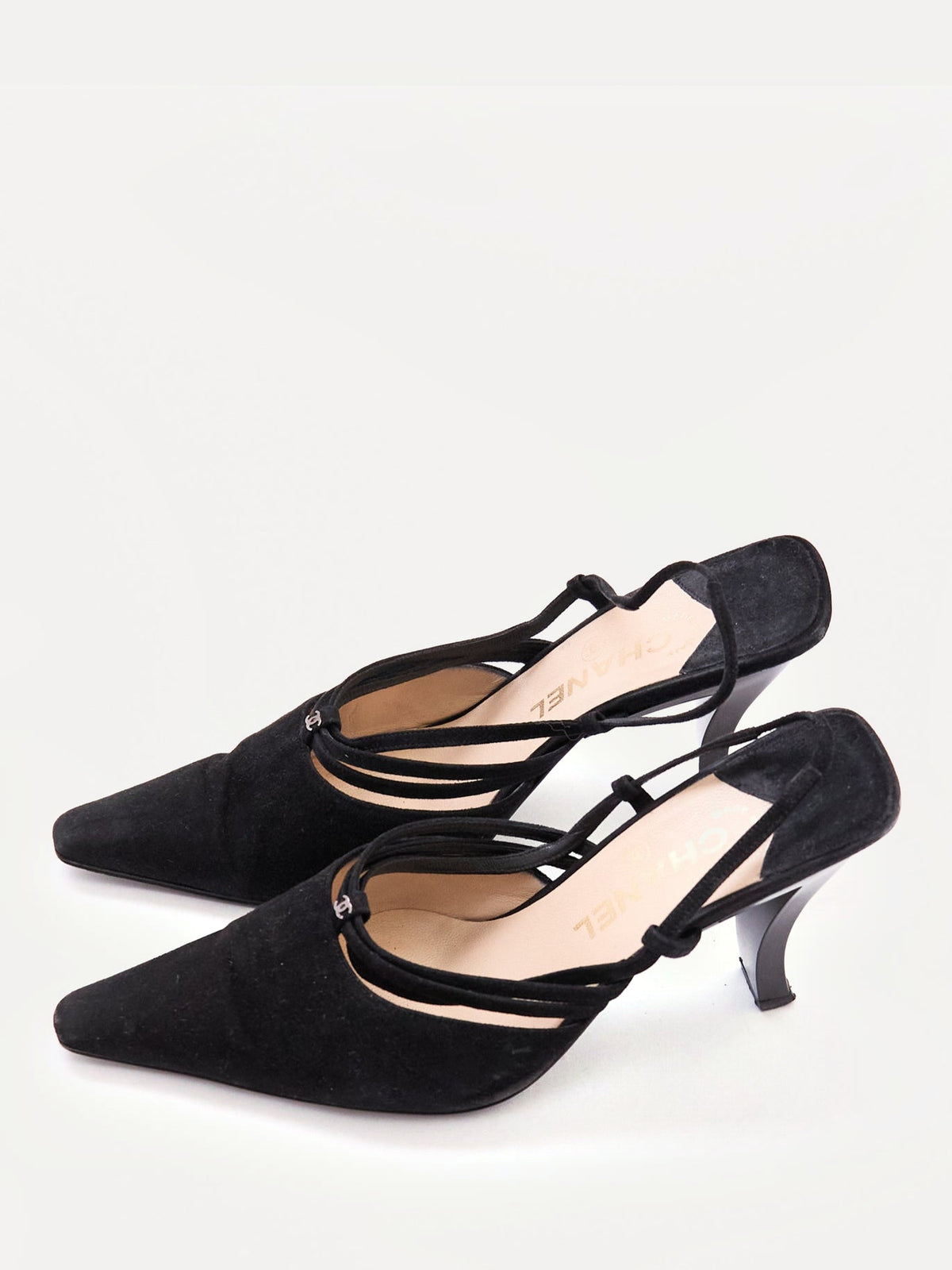 Chanel Black Suede CC Mule Heel Size 37