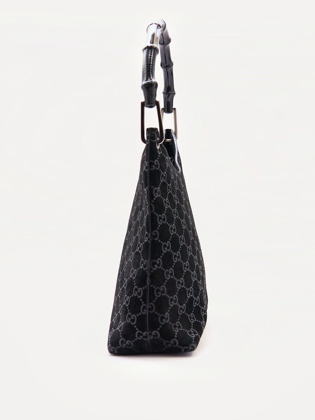 Gucci Black Bamboo Handle Monogram Bag