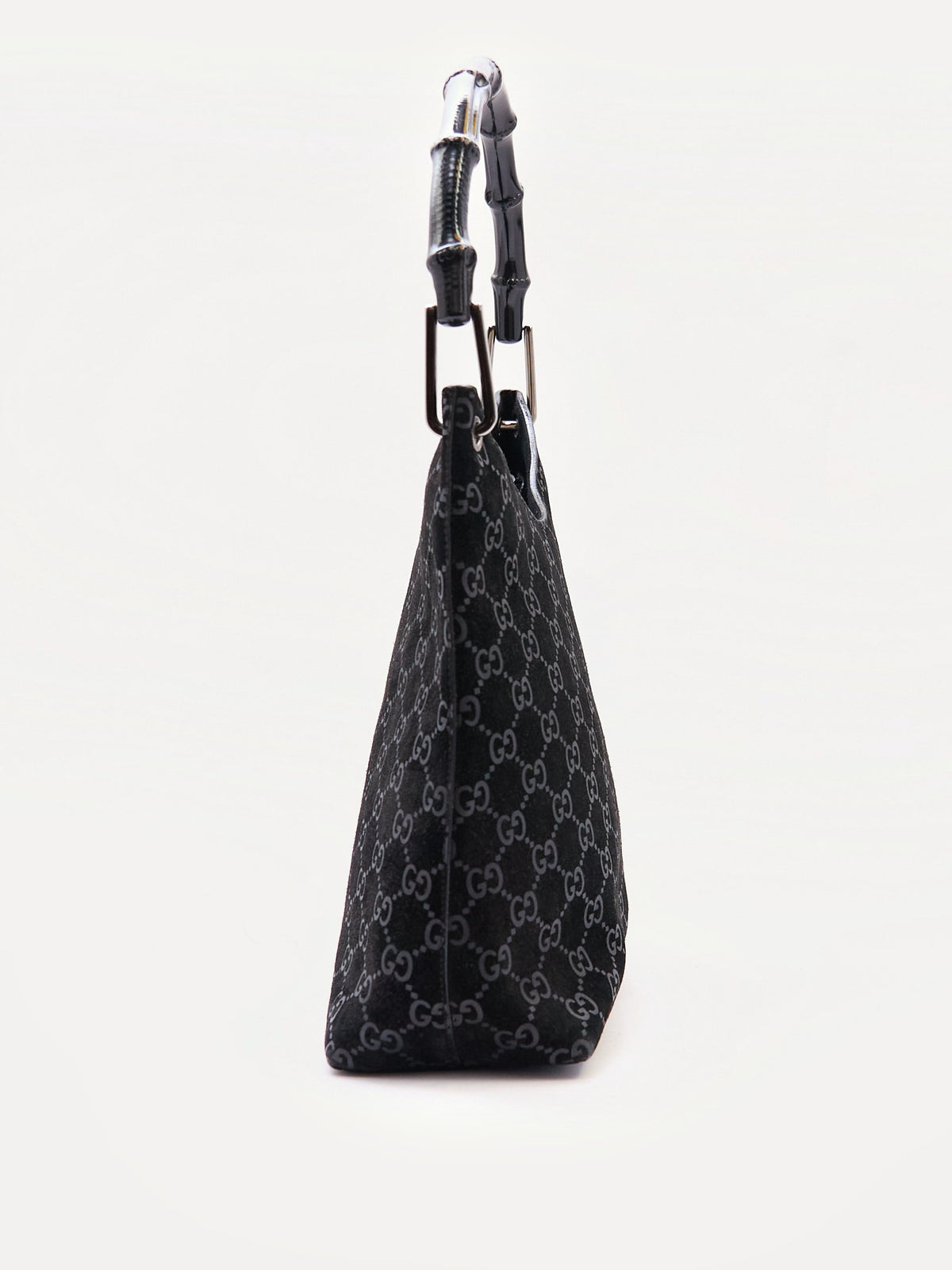 Gucci Black Bamboo Handle Monogram Bag